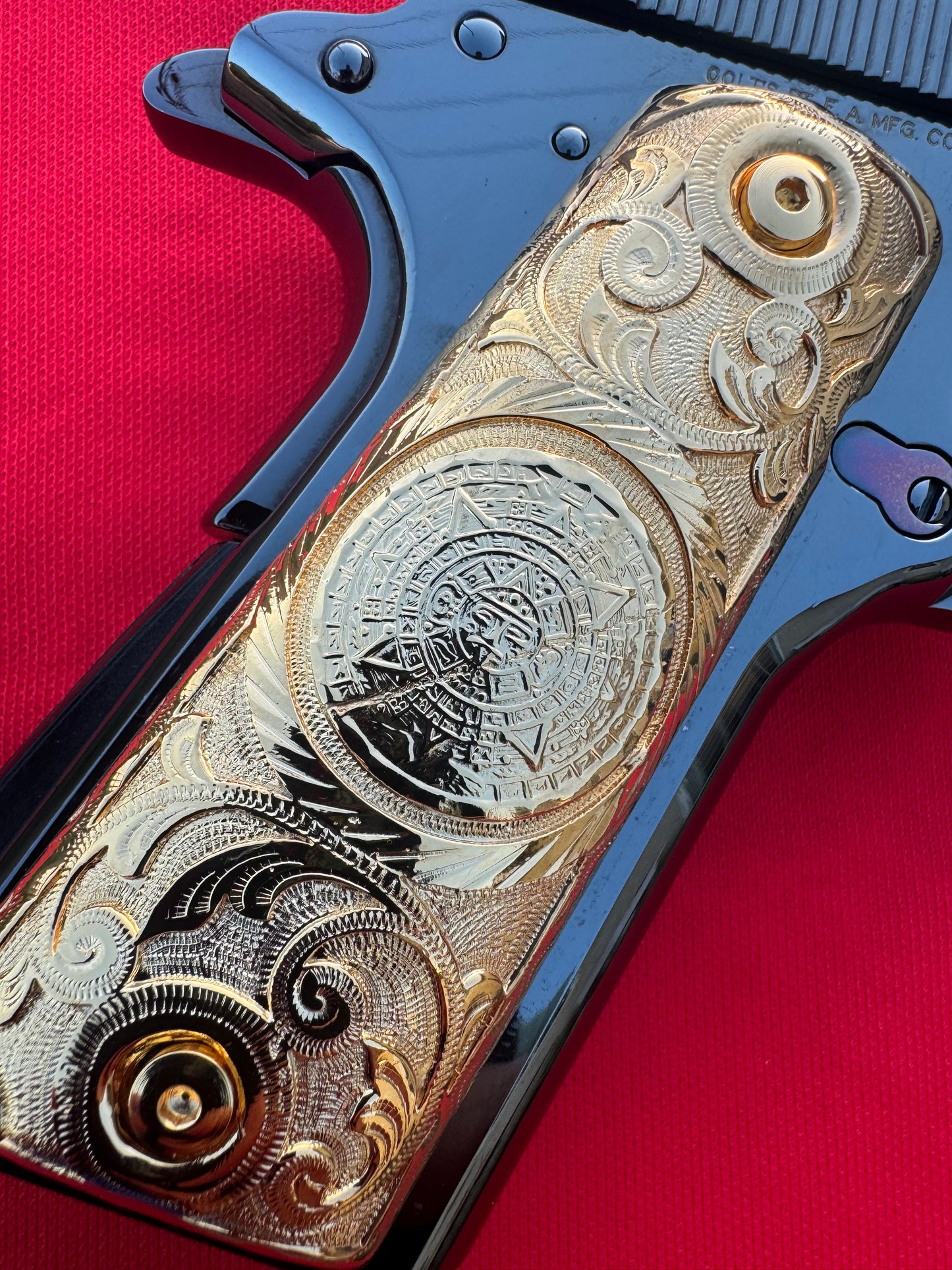 1911 Aztec Calendar Grips 24k Gold Plated .45 38 Super caliber
