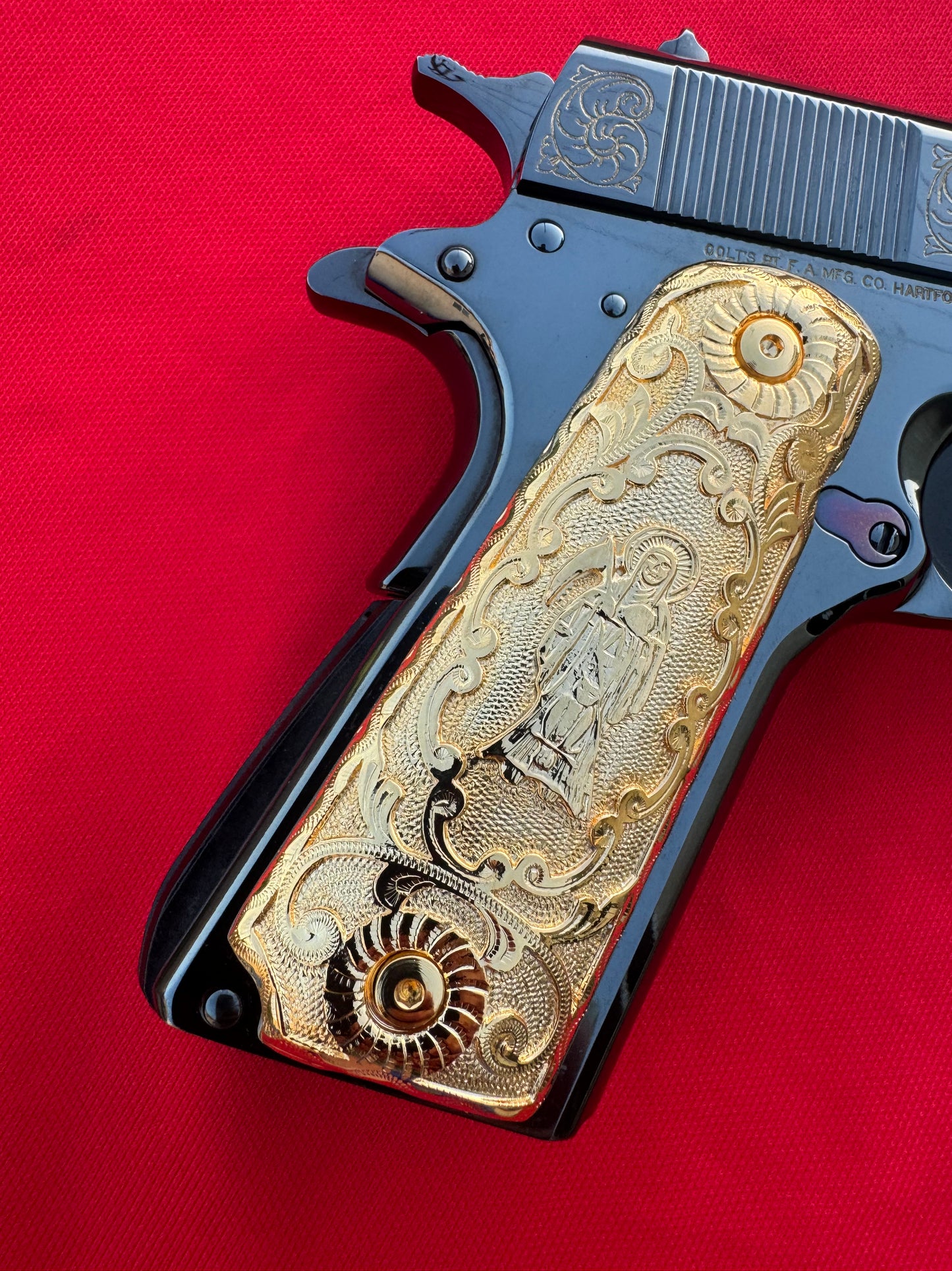 1911 Santa Muerte Grips 24k Gold Plated .45 38 Super caliber