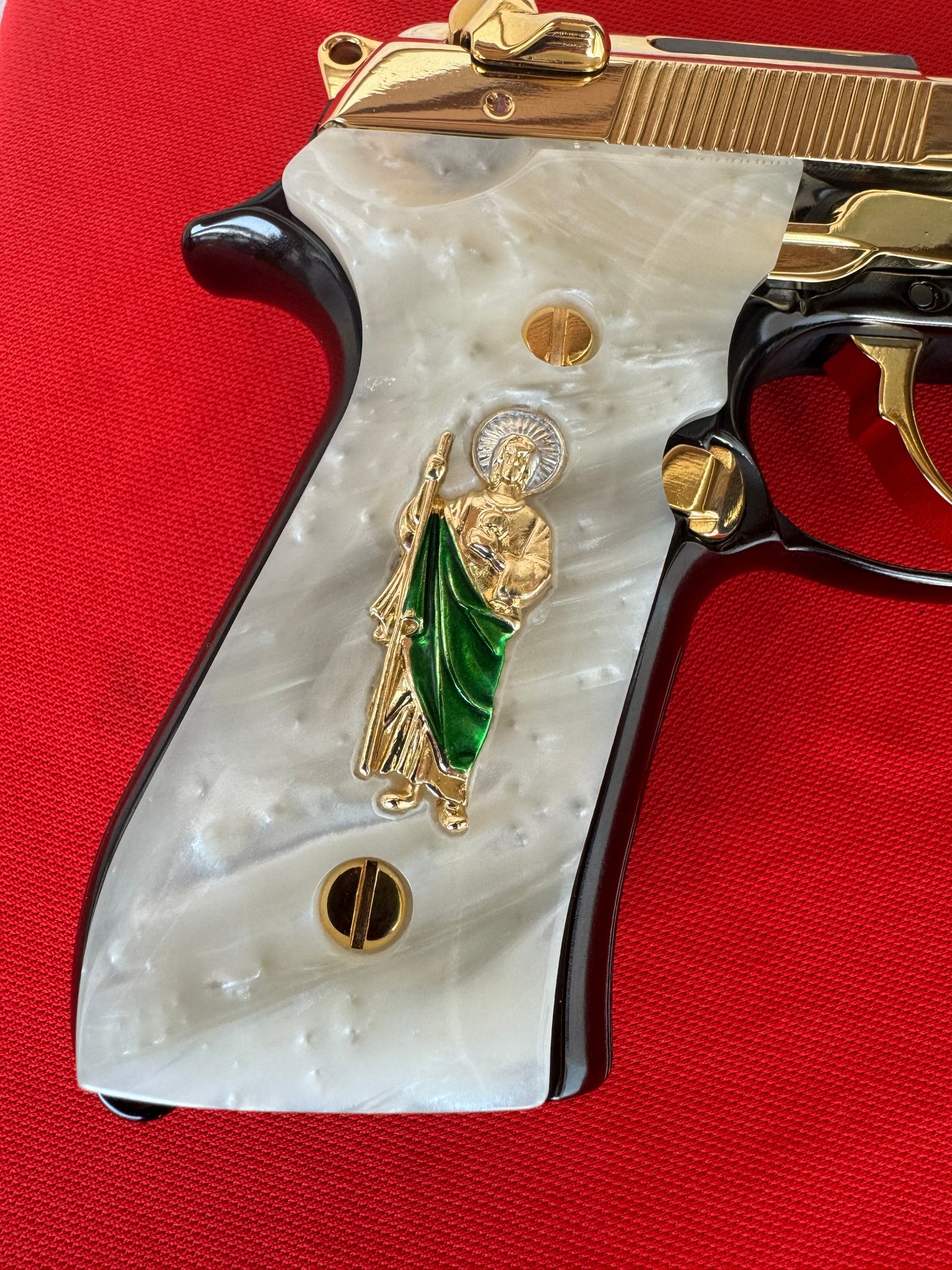 Beretta 9mm Custom San Judas Grips 24k gold plated  92 Fs 96 Fs M9