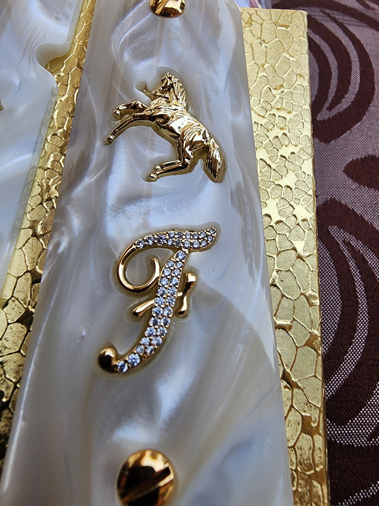1911 White Pearl Grips Gold “F” Inlays with Horse Emblem & 24K Gold Plated Screws