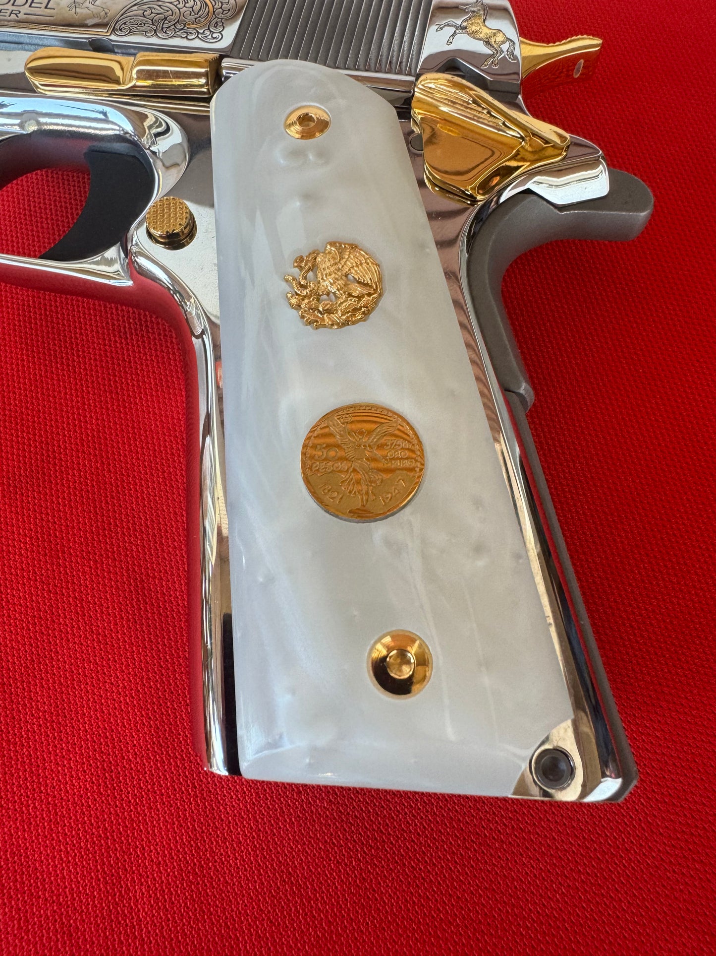 1911 "Aguila" “Centenario” 24k Gold Plated Inlayed Grips White Pearl Grips