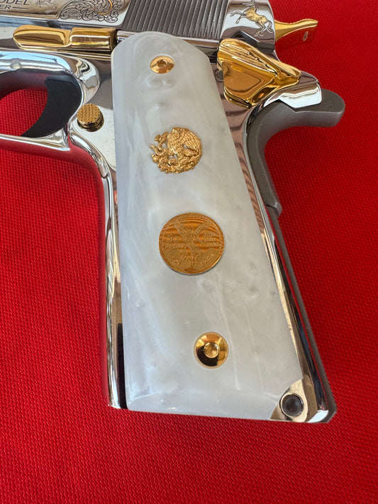 1911 "Aguila" “Centenario” 24k Gold Plated Inlayed Grips White Pearl Grips