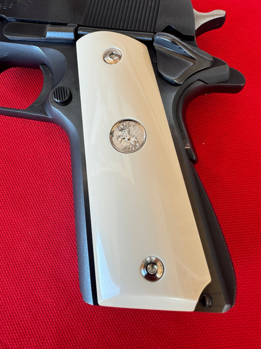 1911 Colt Silver Medallion faux ivory grips 45 38 super