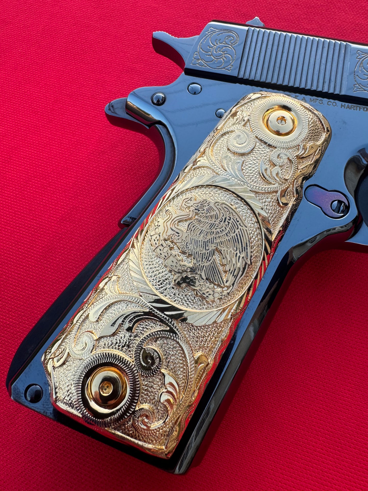 1911 Colt Mexican Eagle Grips 24k Gold Plated .45 38 Super caliber