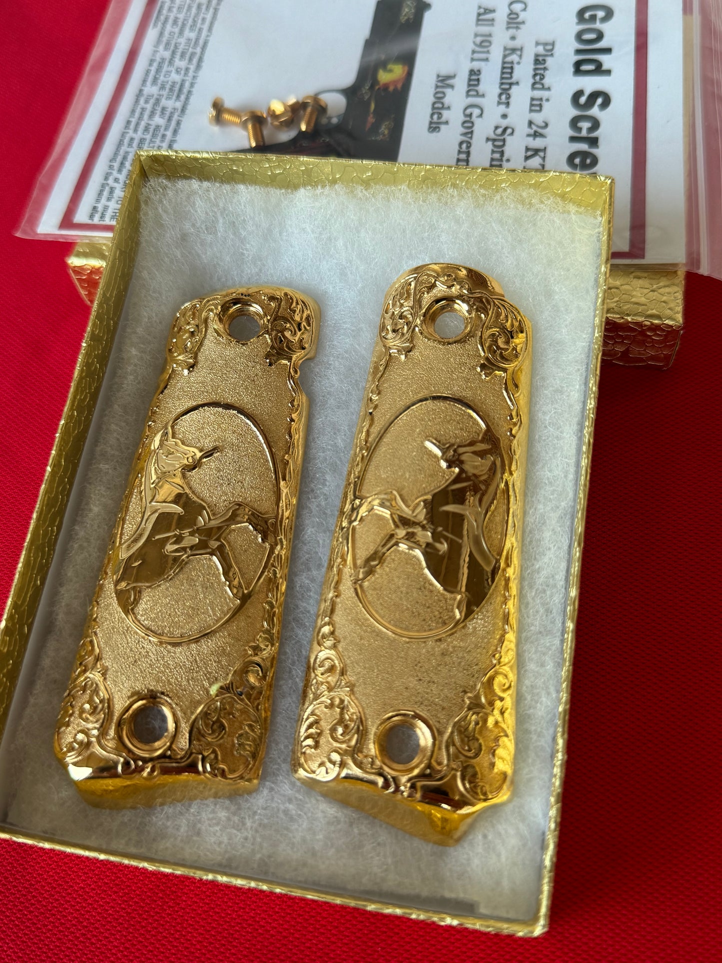 1911 Colt Horse Grips 24k Gold Plated .45 38 Super caliber