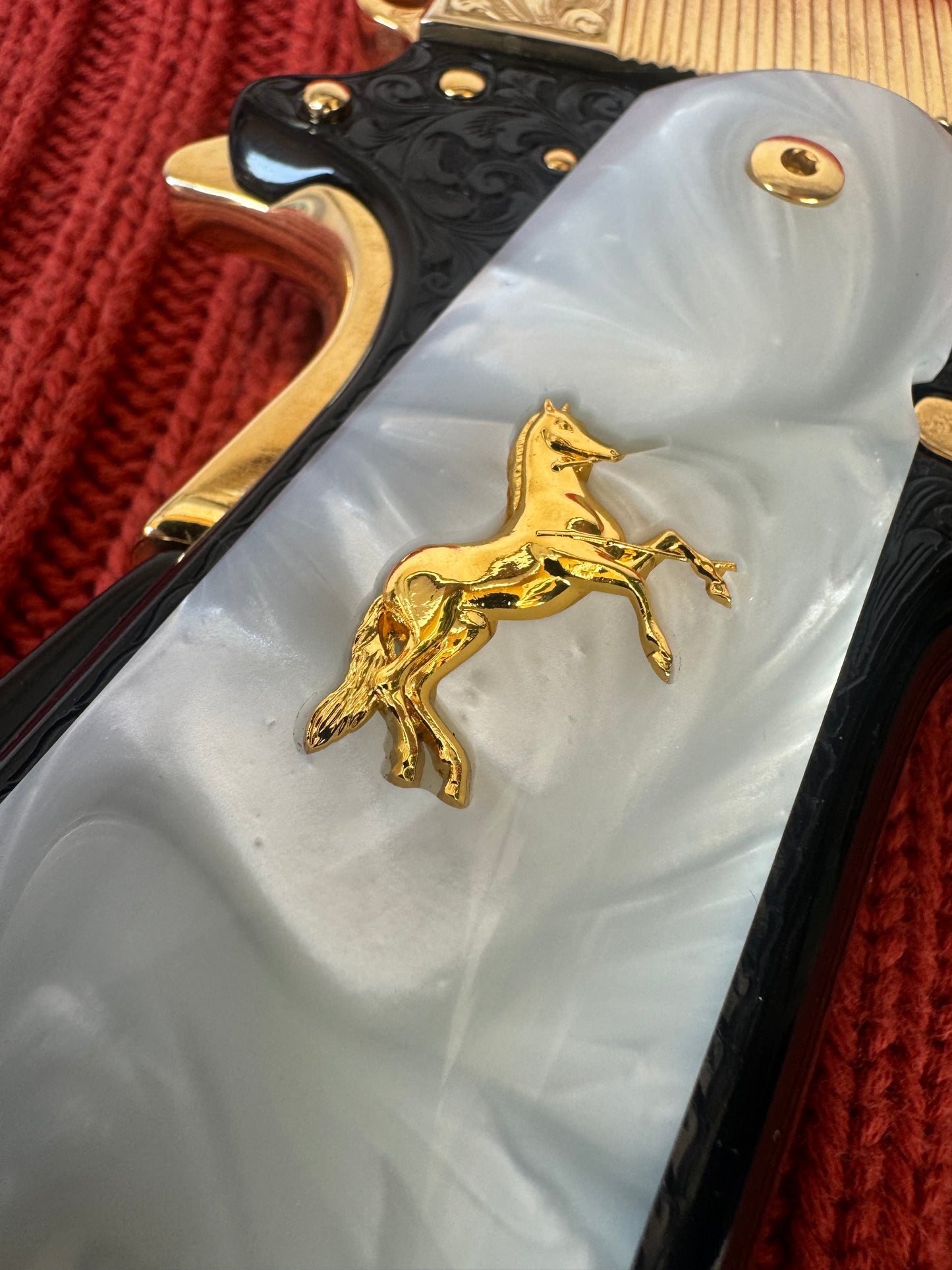 1911  Rampart Horse Grips 24k Plated .45 38 Super caliber