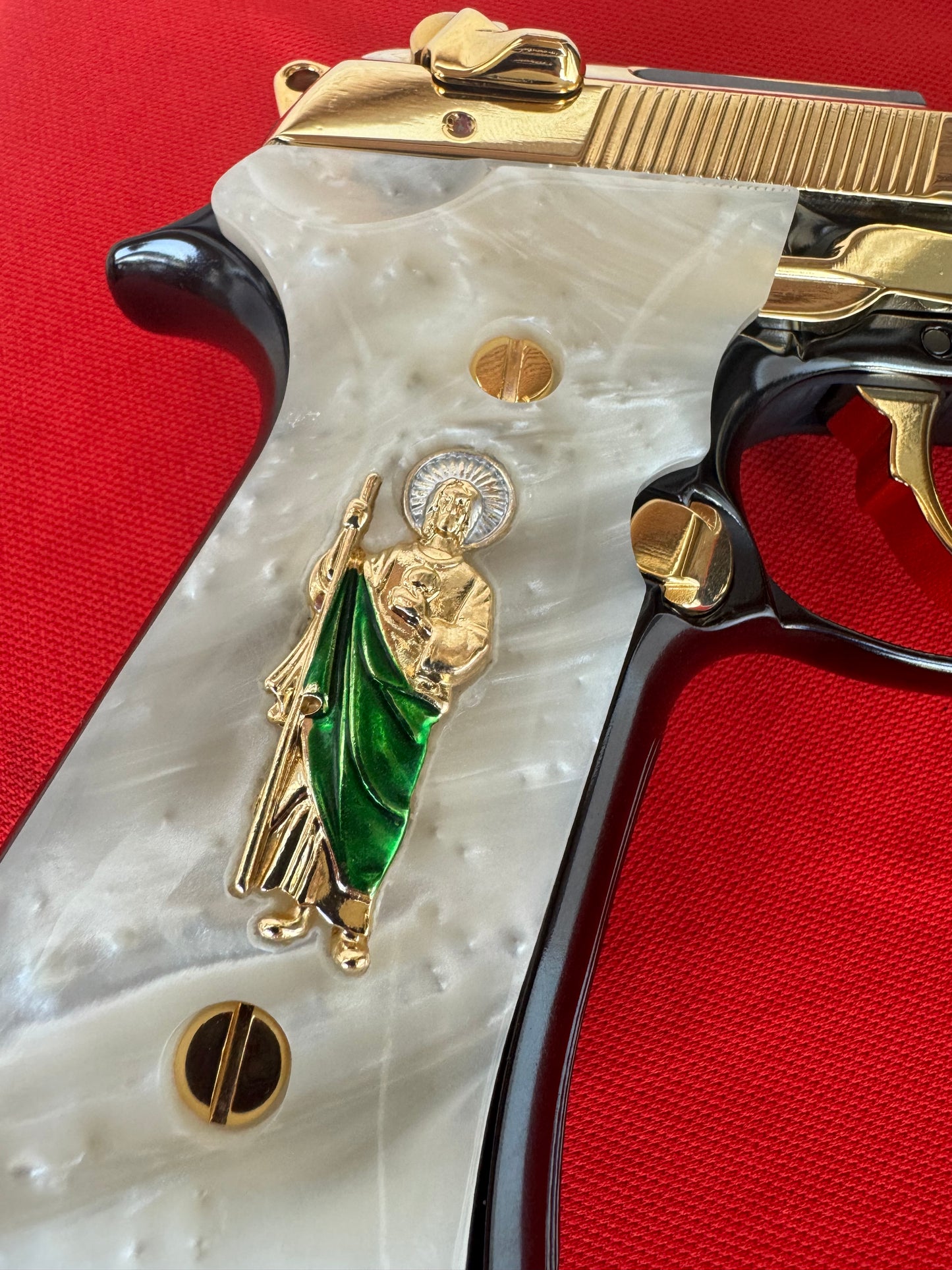 Beretta 9mm Custom San Judas Grips 24k gold plated  92 Fs 96 Fs M9