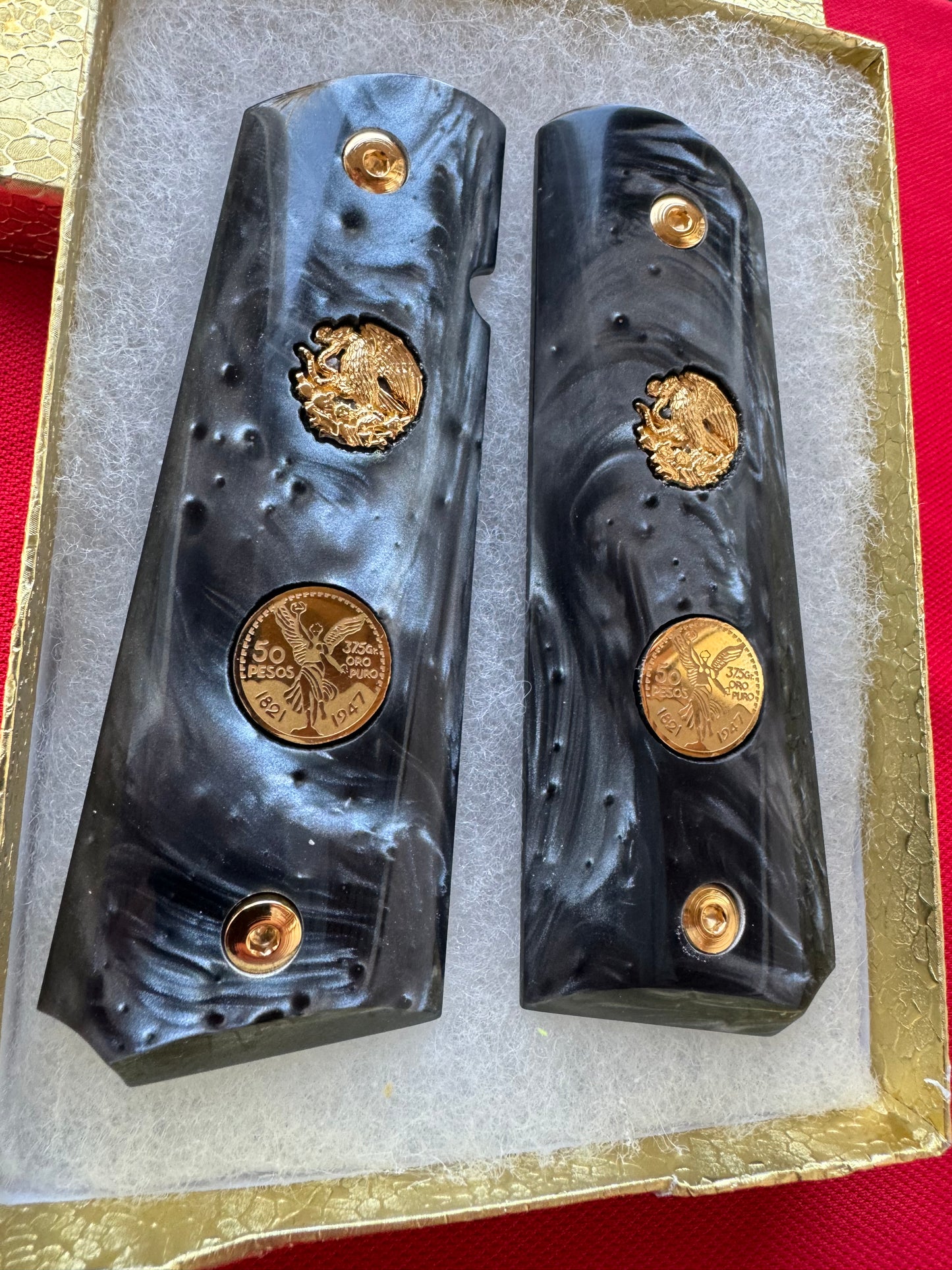 1911 "Aguila" “Centenario” Black Pearl 24k Gold Plated Inlayed Grips  Pearl Grips