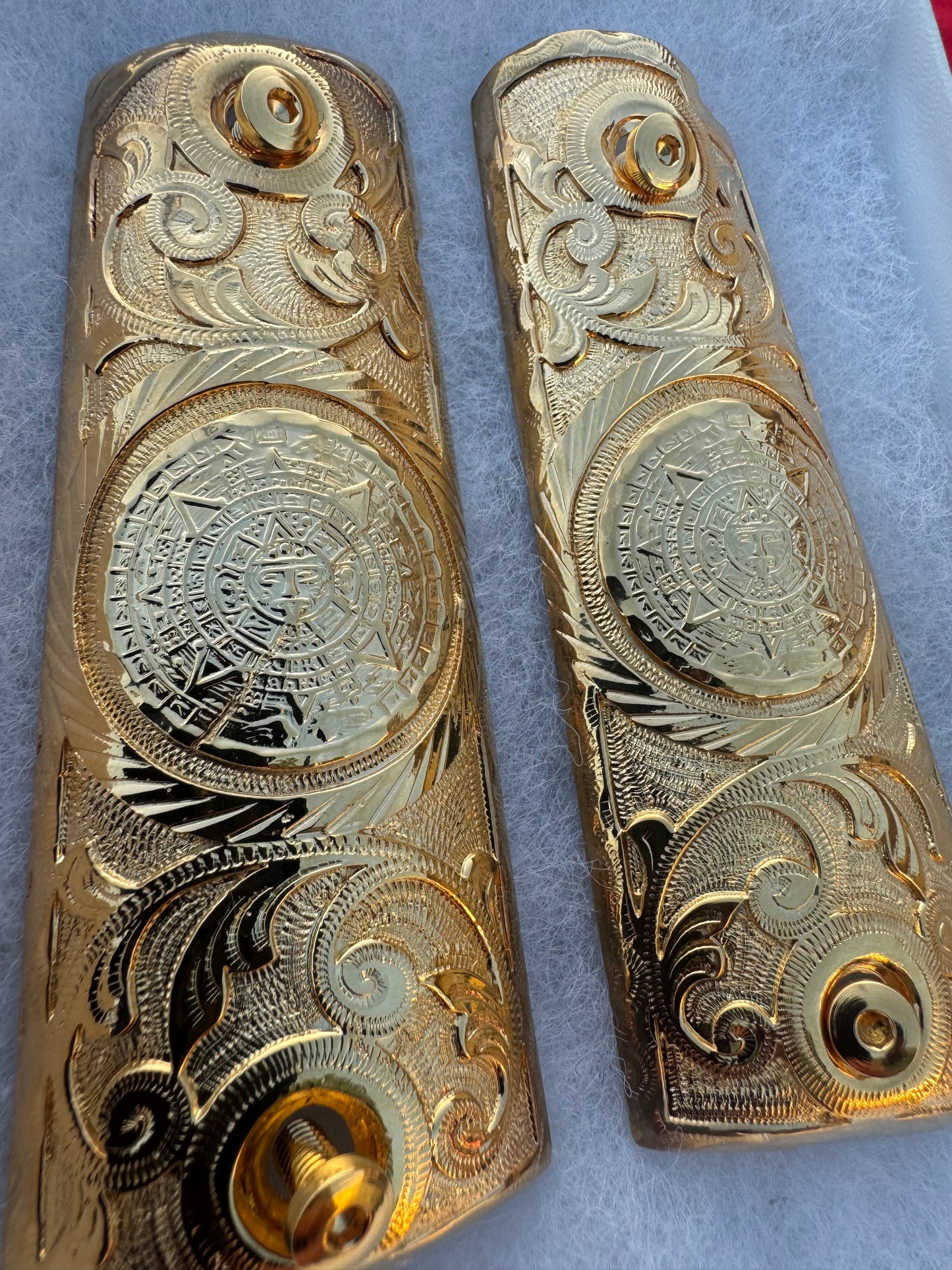 1911 Aztec Calendar Grips 24k Gold Plated .45 38 Super caliber