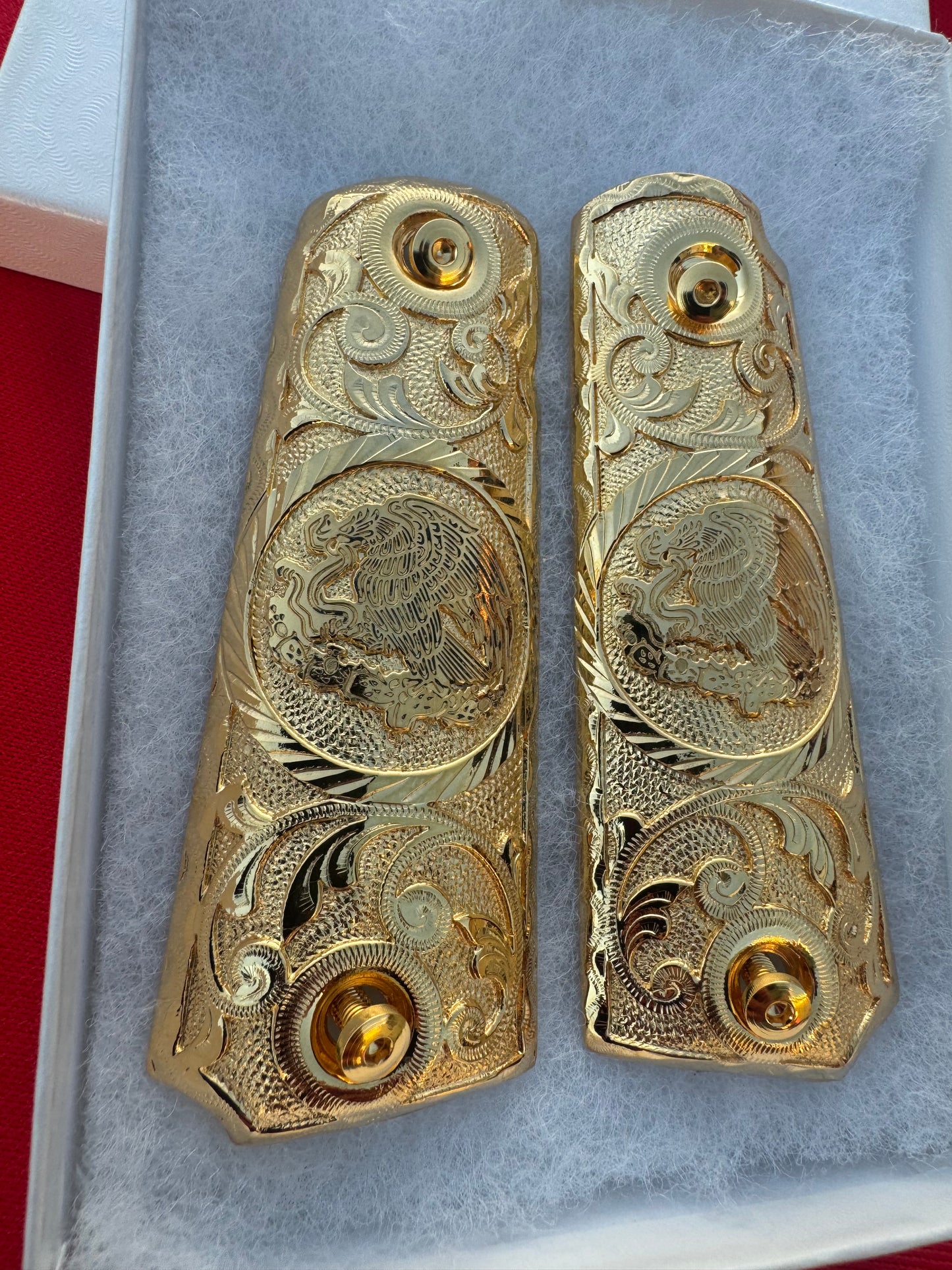 1911 Colt Mexican Eagle Grips 24k Gold Plated .45 38 Super caliber