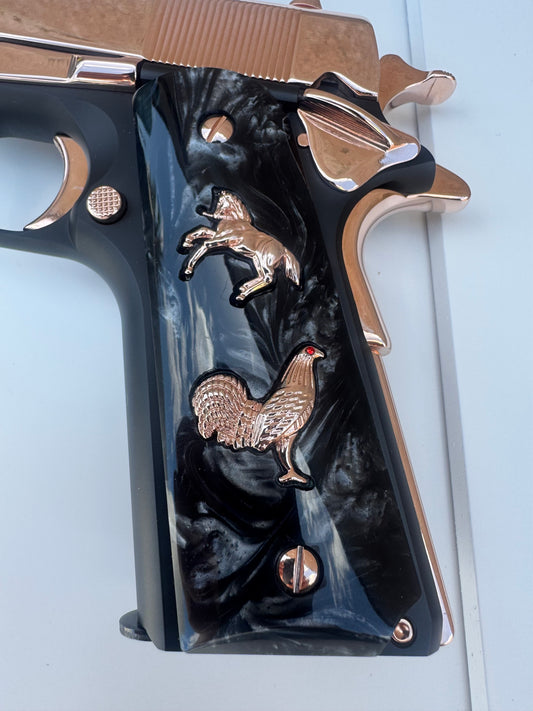 1911 Rooster Rampart Horse Rose Gold plated grips 45 38 super