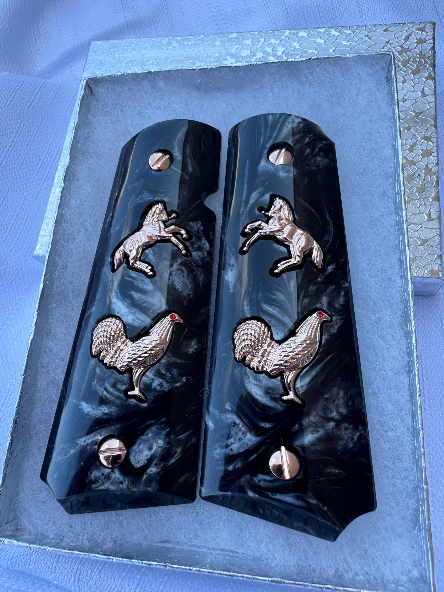 1911 Rooster Rampart Horse Rose Gold plated grips 45 38 super