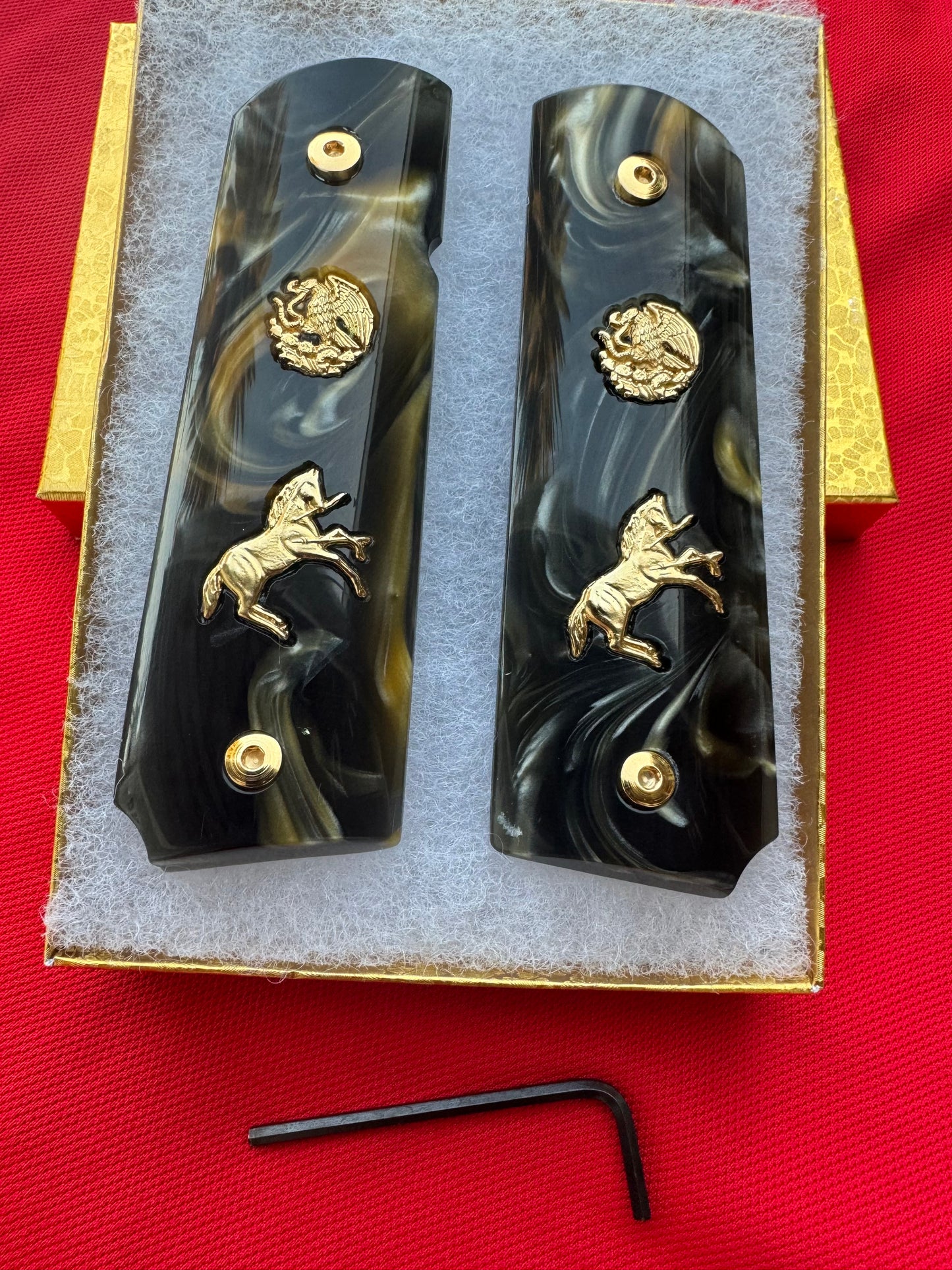 1911 "Aguila" “Horse” 24k Gold Plated Grips Pearl Grips