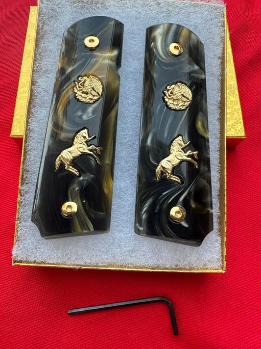 1911 "Aguila" “Horse” 24k Gold Plated Grips Pearl Grips
