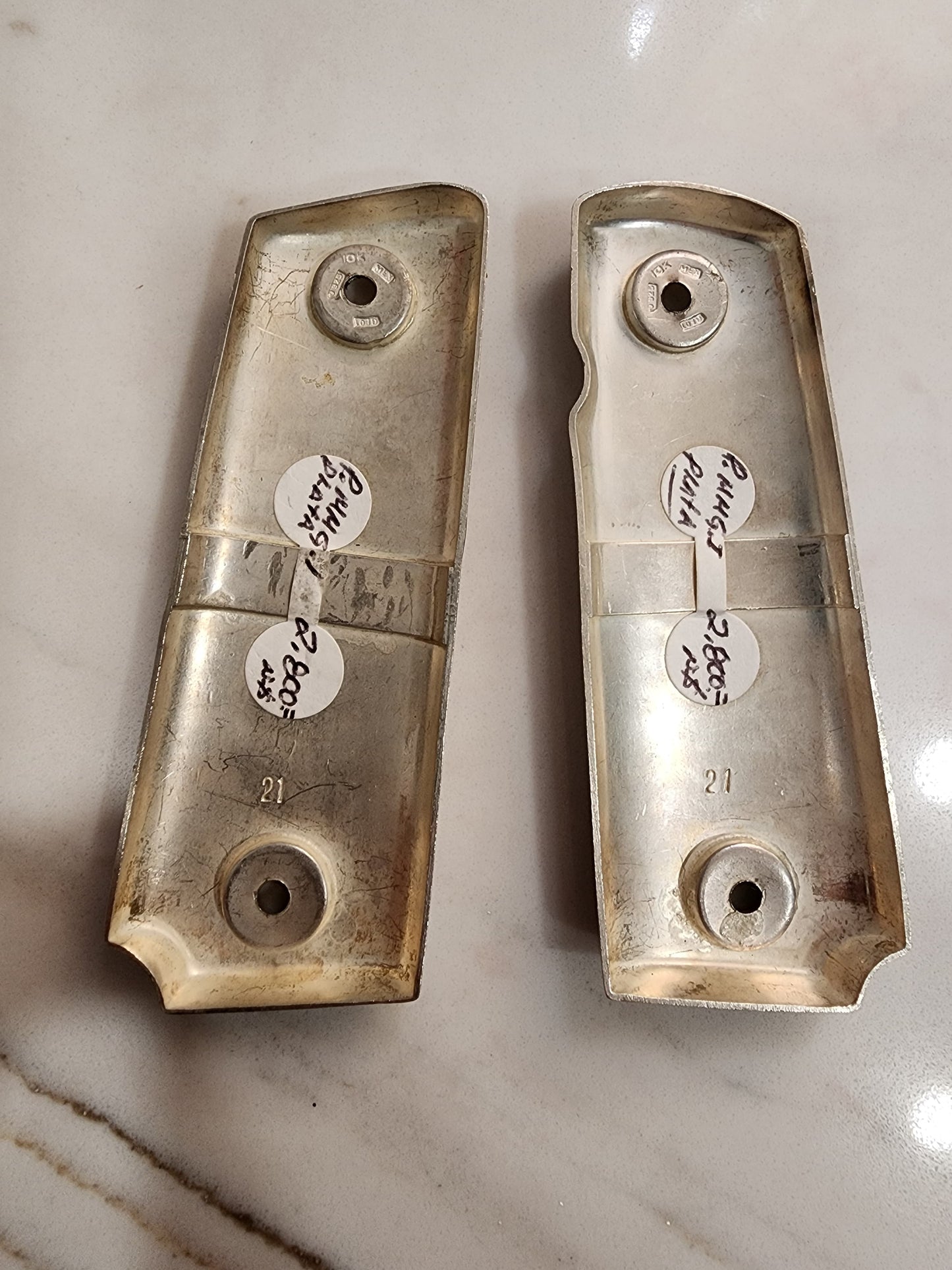 9.25 10kt gold inlay Silver Mexican Vintage Engraved Pistol Grips COLT 38 super/45