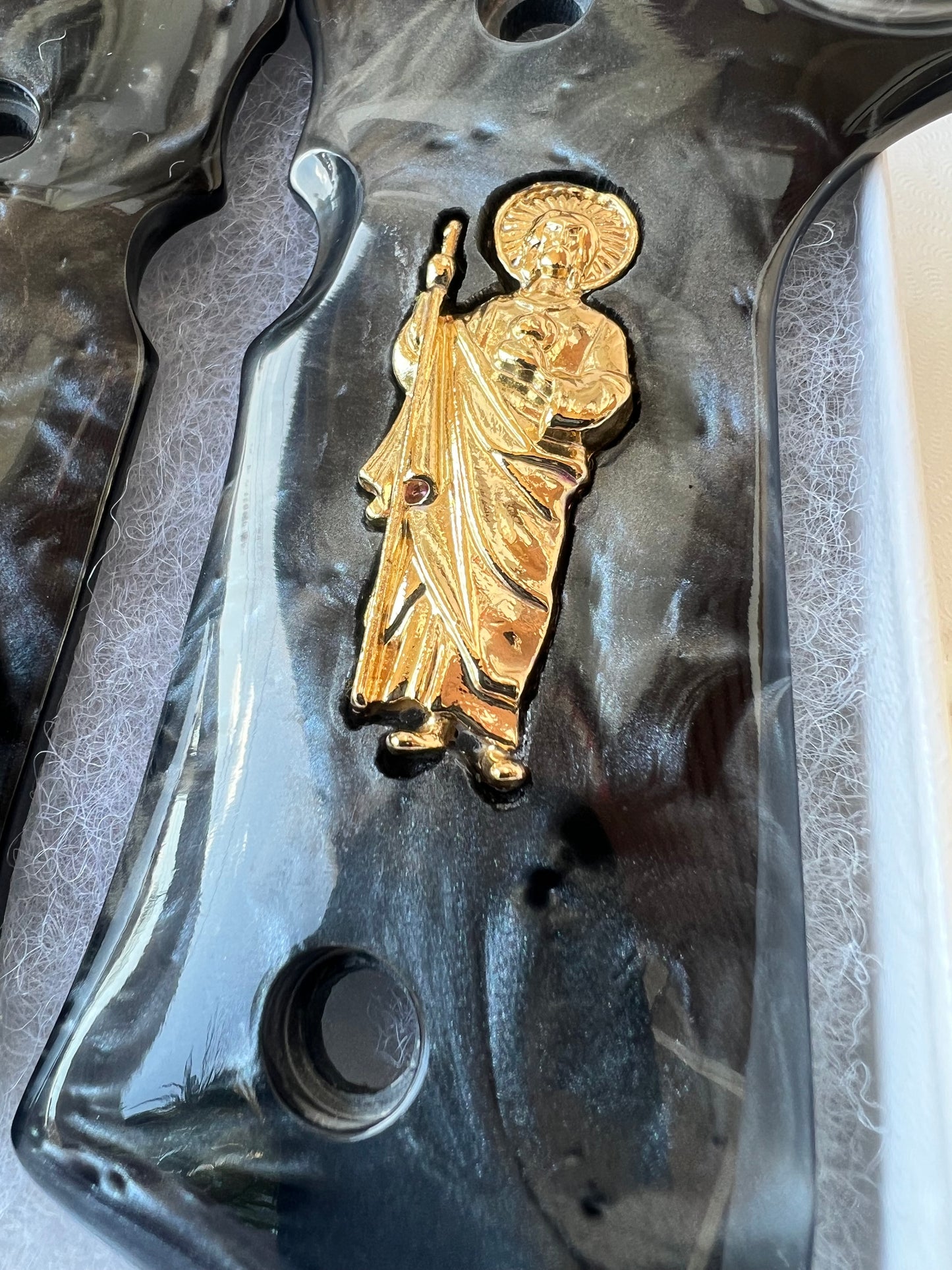 Beretta Black Pearl Custom San Judas Grips 24k gold plated  92 Fs 96 Fs M9