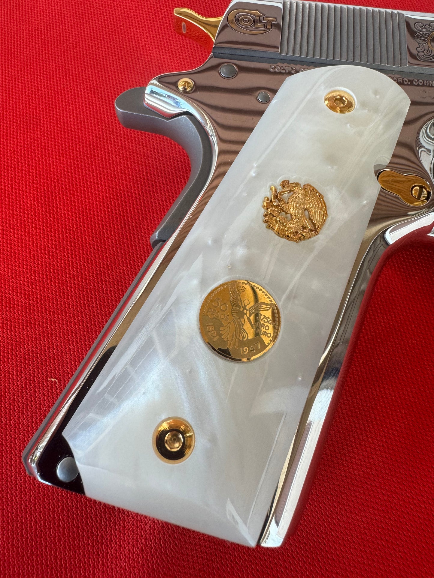 1911 "Aguila" “Centenario” 24k Gold Plated Inlayed Grips White Pearl Grips