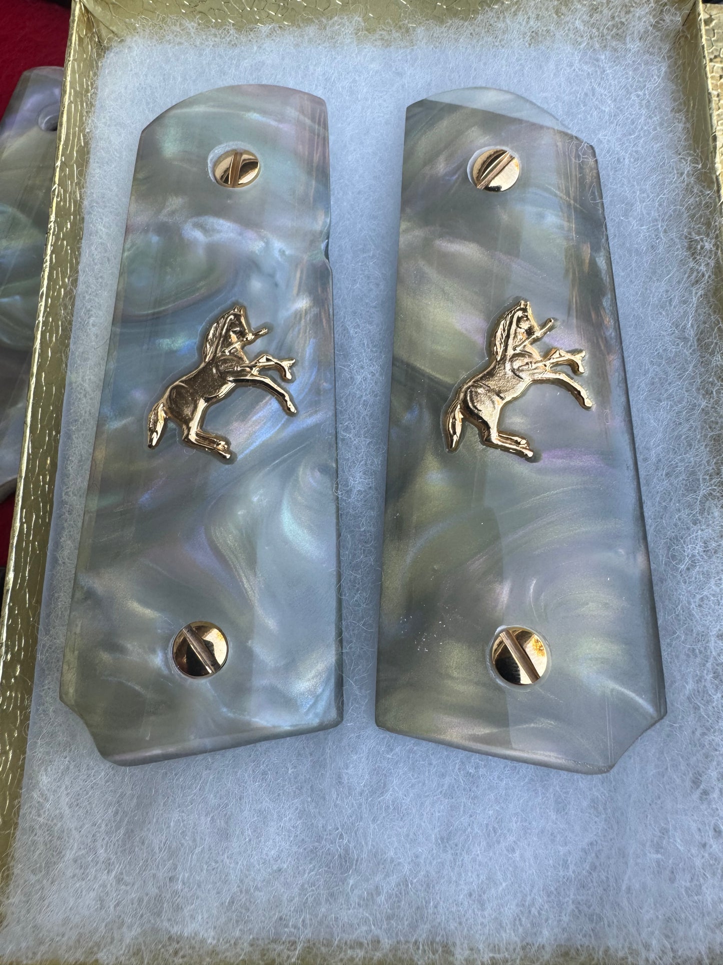 1911 Officers Model Colt Gold Horse Pearl Engraved grips 45 38 super Rare