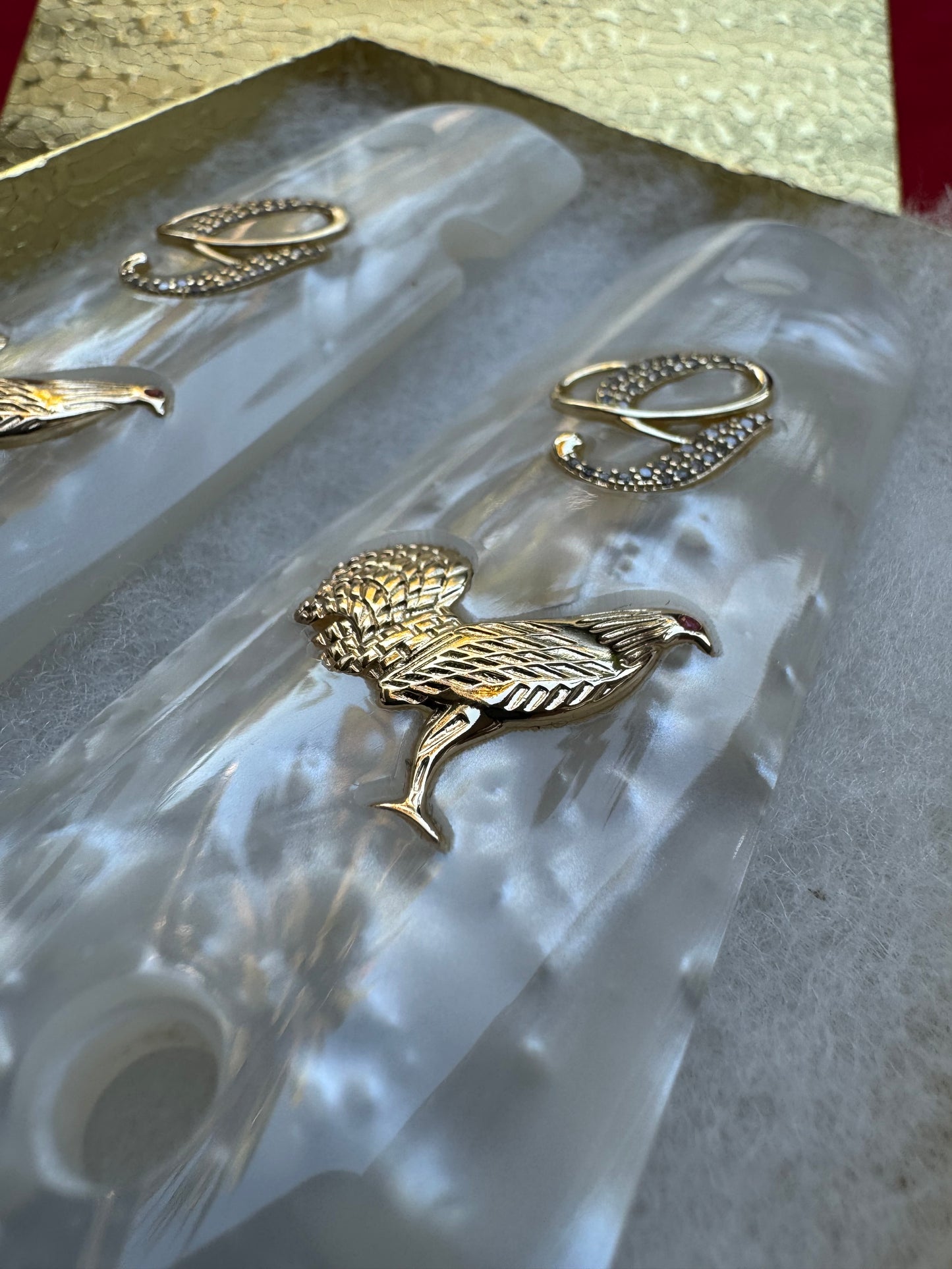 1911 Rooster “G” 24k Gold Plated Inlayed CZ stones Grips  White Pearl Grips