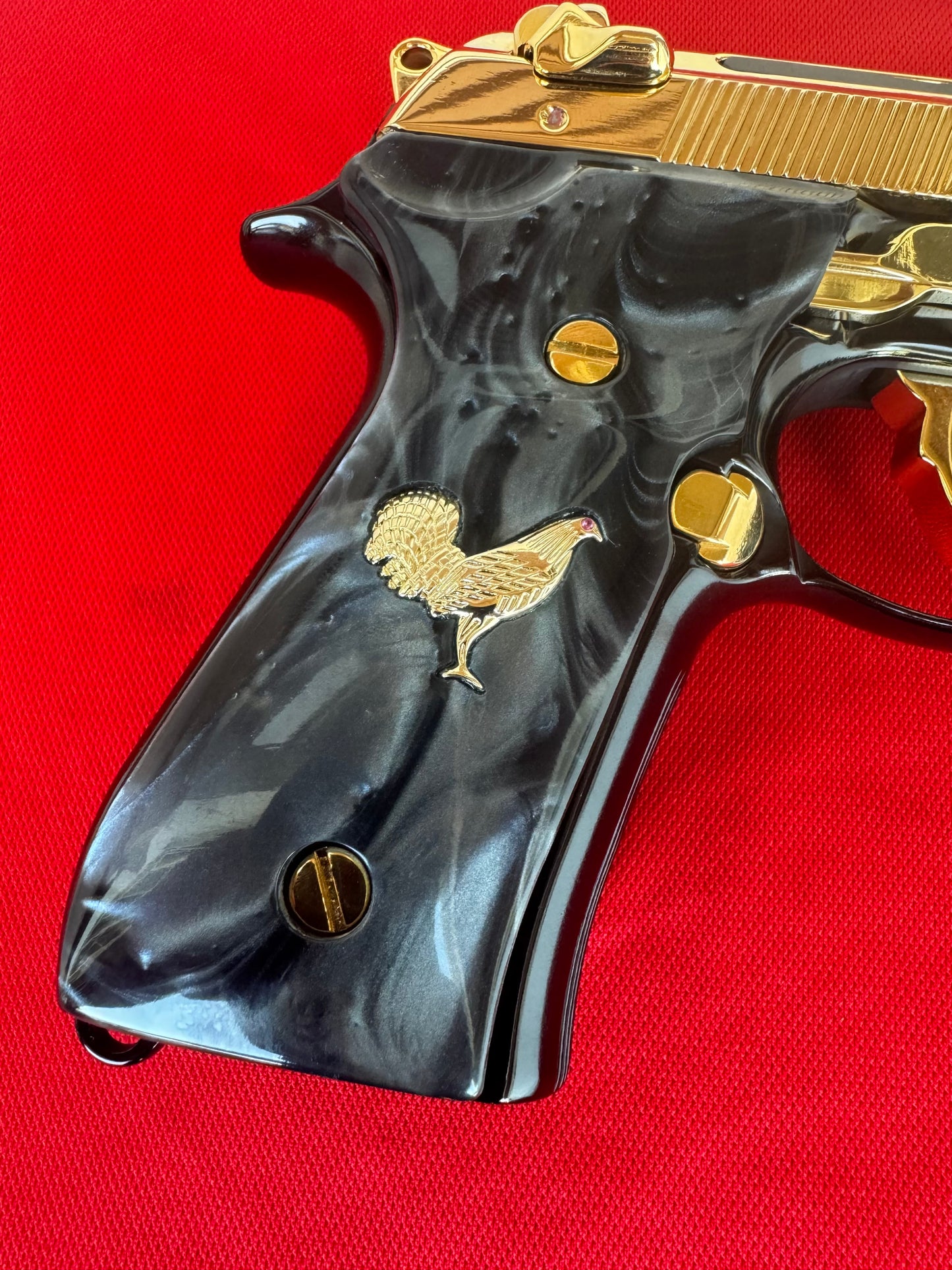 Beretta Black Custom engraved Rooster/Gallo 24k gold plated 92Fs 96Fs M9