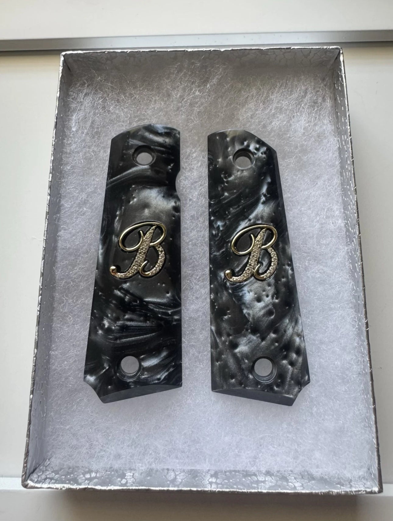 Browning 1911-380 Black Pearl Grips – “B” Letter Inlay with CZ Stones