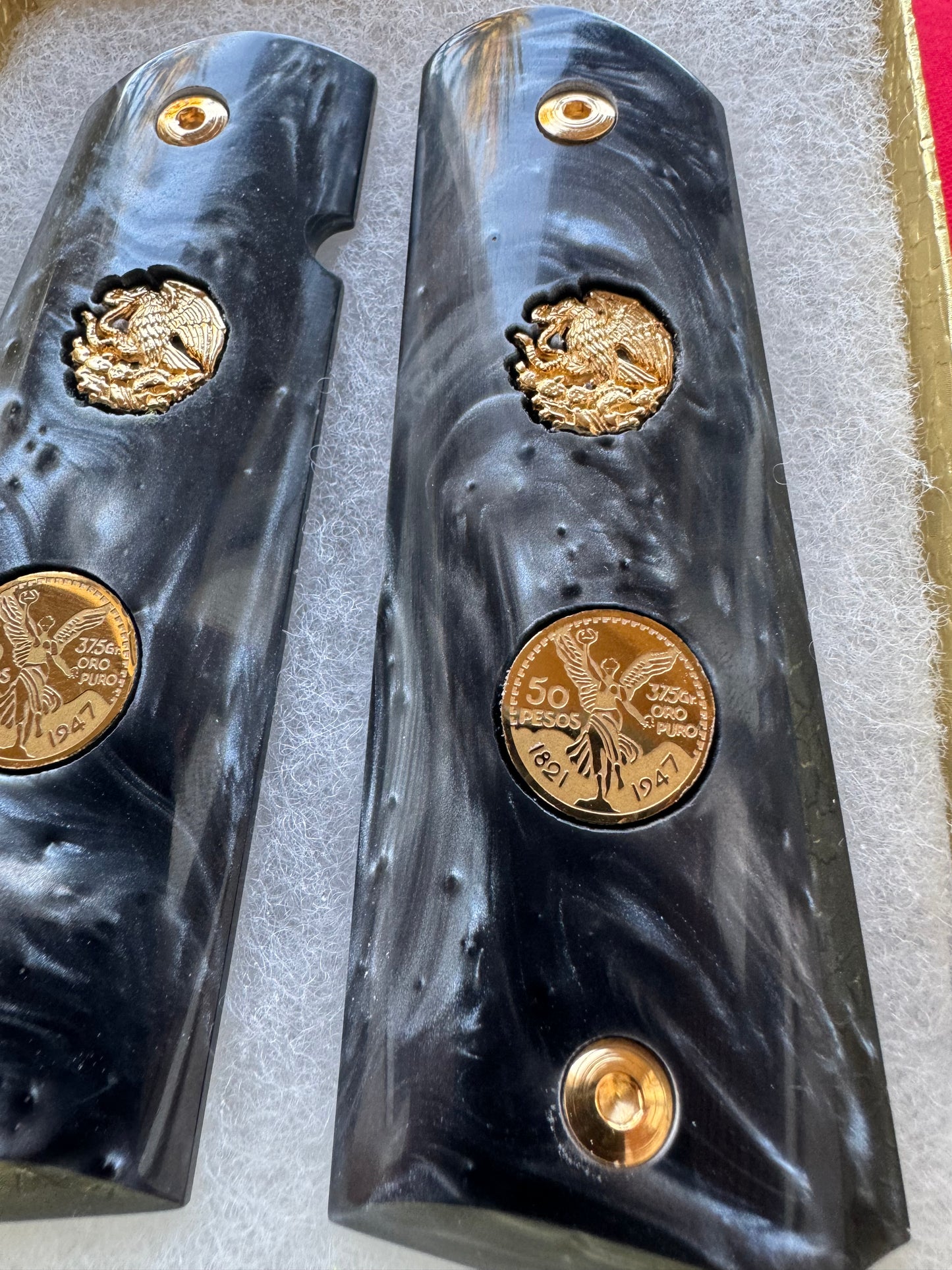 1911 "Aguila" “Centenario” Black Pearl 24k Gold Plated Inlayed Grips  Pearl Grips