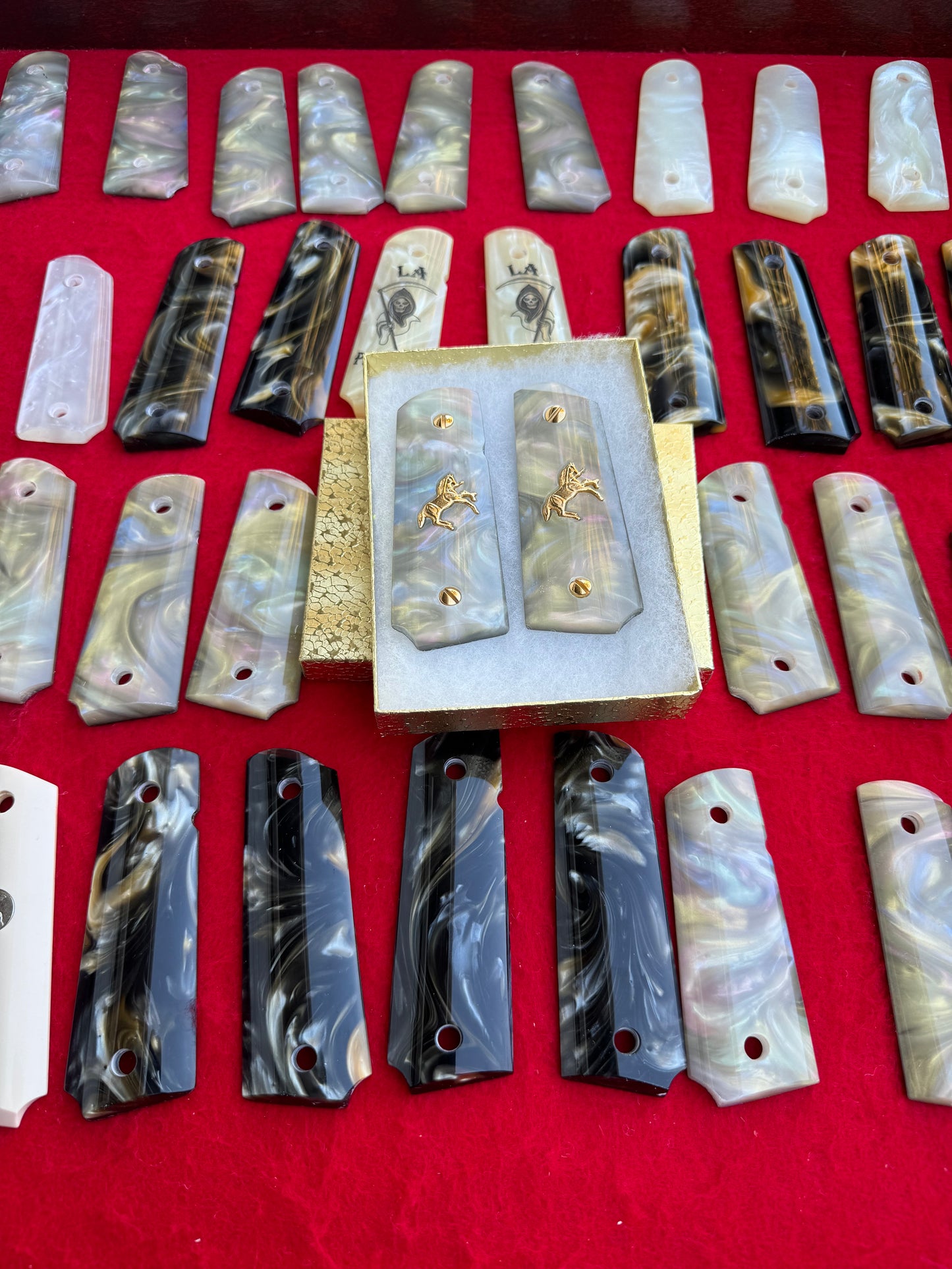 1911 Officers Model Colt Gold Horse Pearl Engraved grips 45 38 super Rare