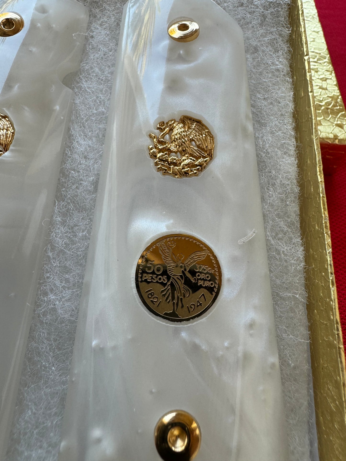 1911 "Aguila" “Centenario” 24k Gold Plated Inlayed Grips White Pearl Grips