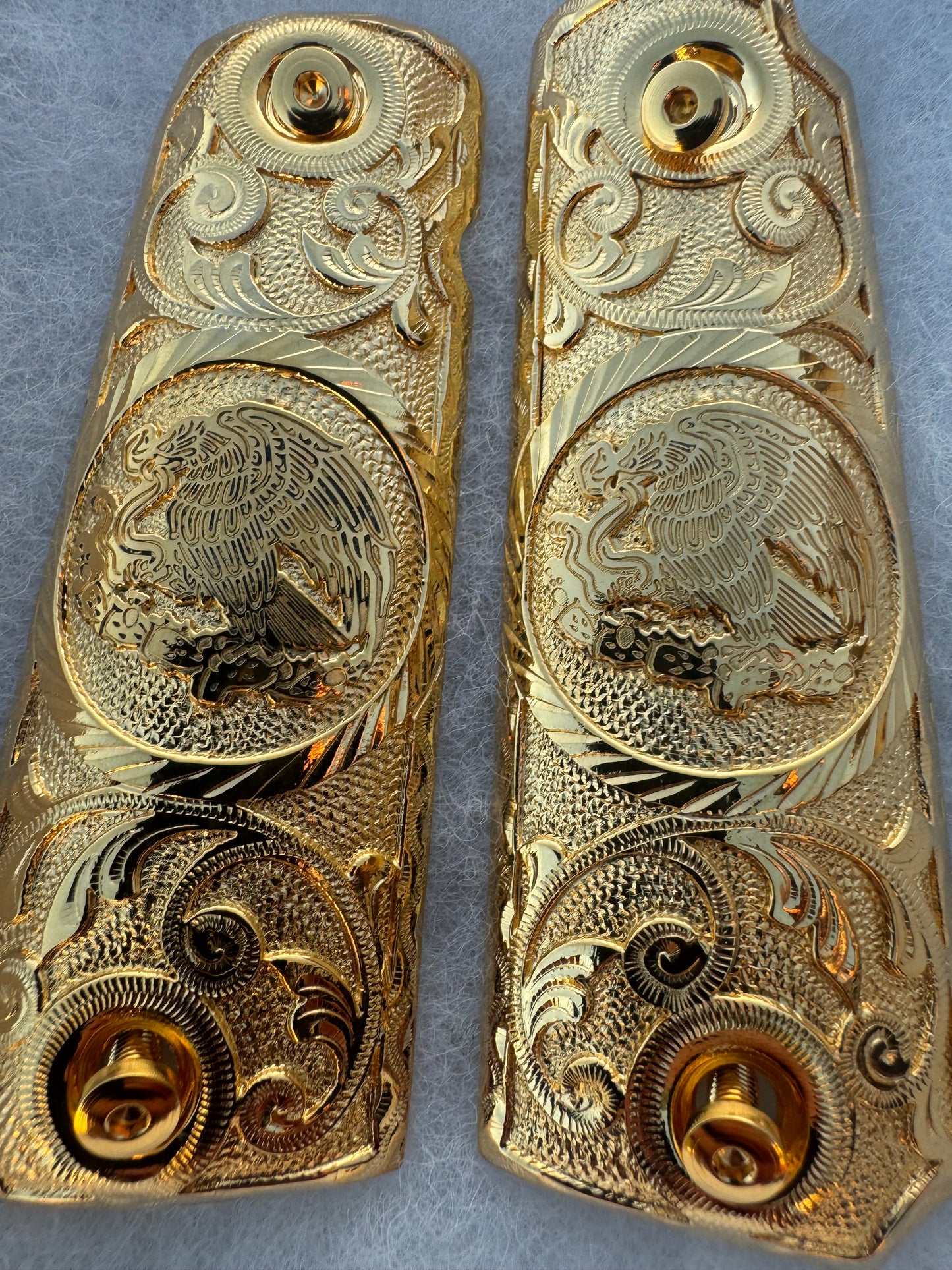 1911 Colt Mexican Eagle Grips 24k Gold Plated .45 38 Super caliber