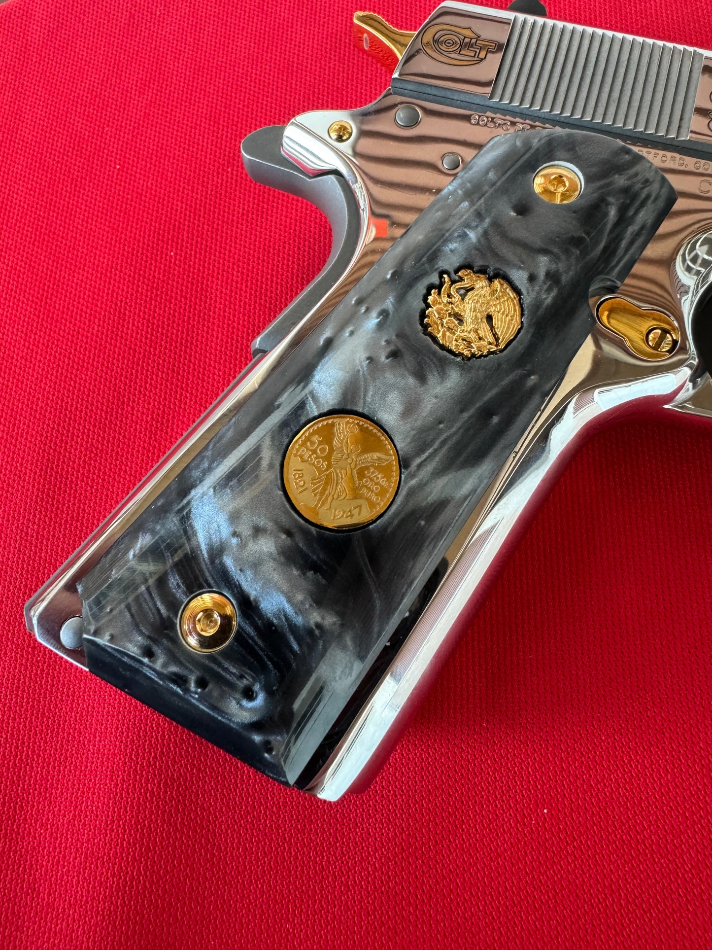 1911 "Aguila" “Centenario” Black Pearl 24k Gold Plated Inlayed Grips  Pearl Grips