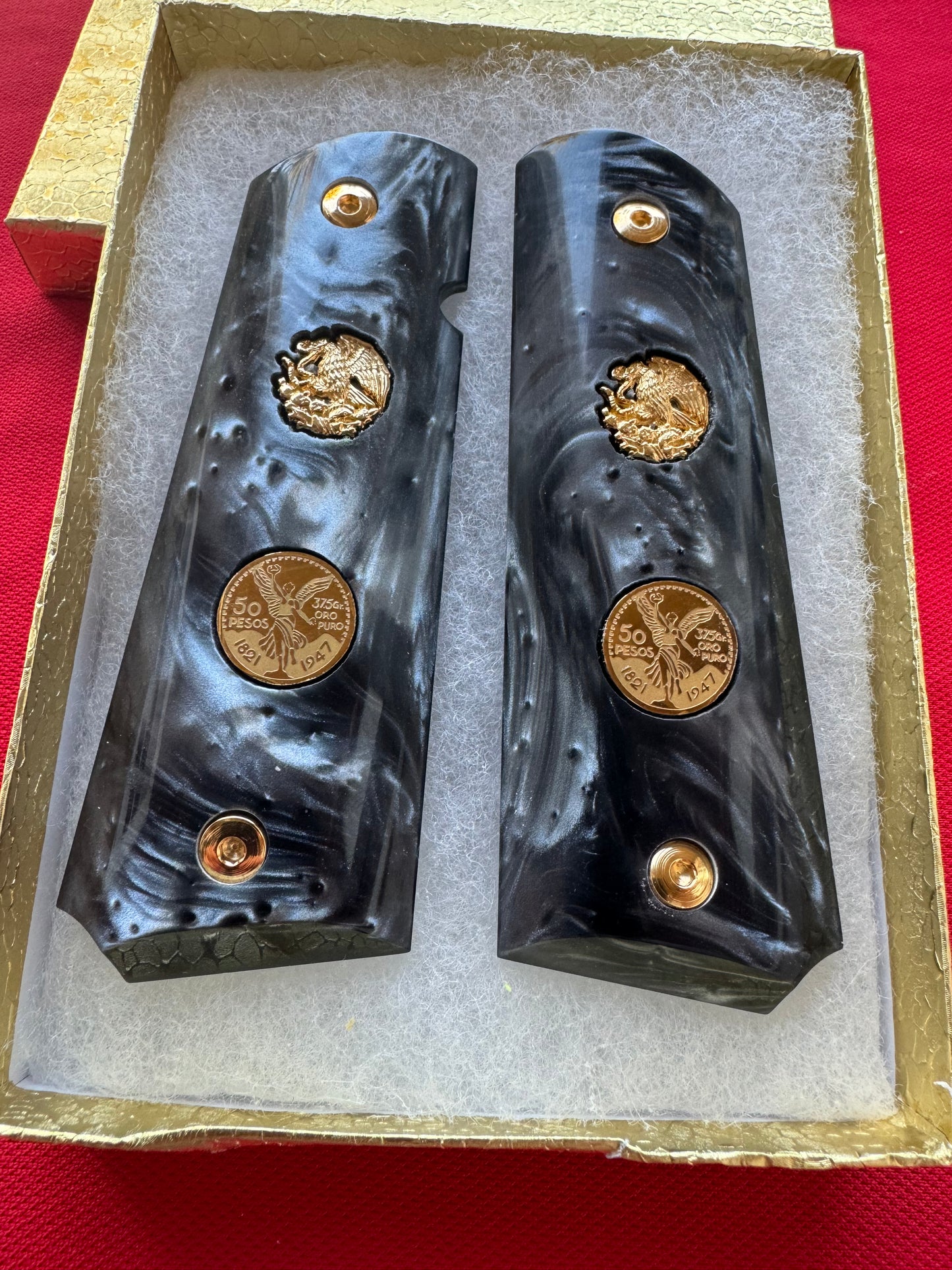 1911 "Aguila" “Centenario” Black Pearl 24k Gold Plated Inlayed Grips  Pearl Grips