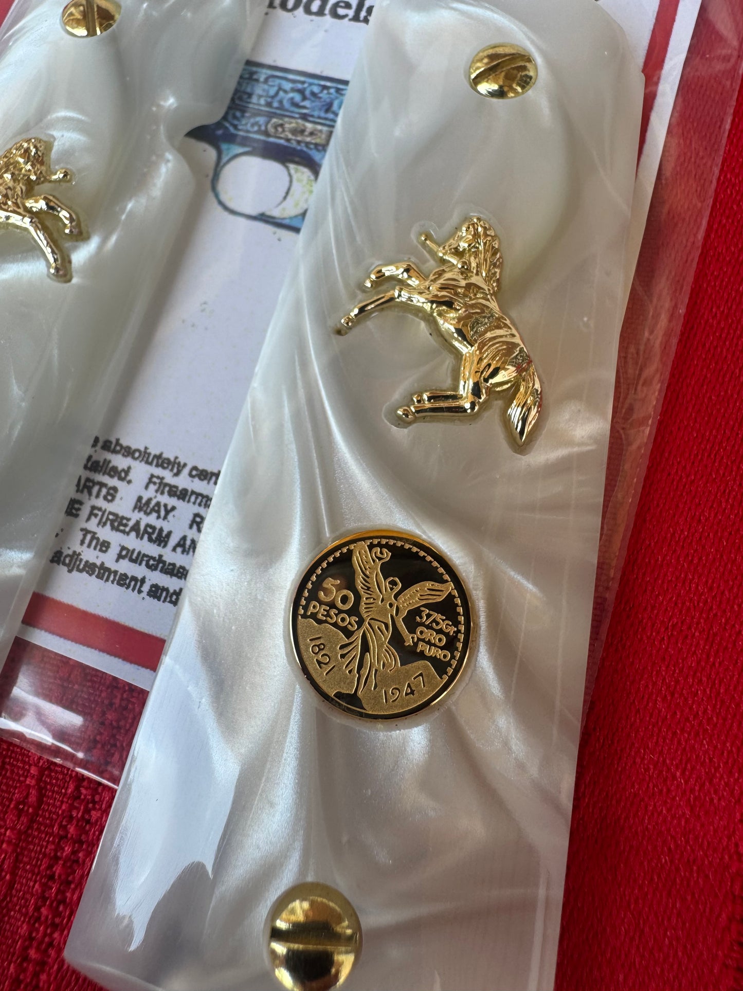 1911 Horse / Mini-scale Gold Fill Centenario coin 24k Grips White Pearl Grips