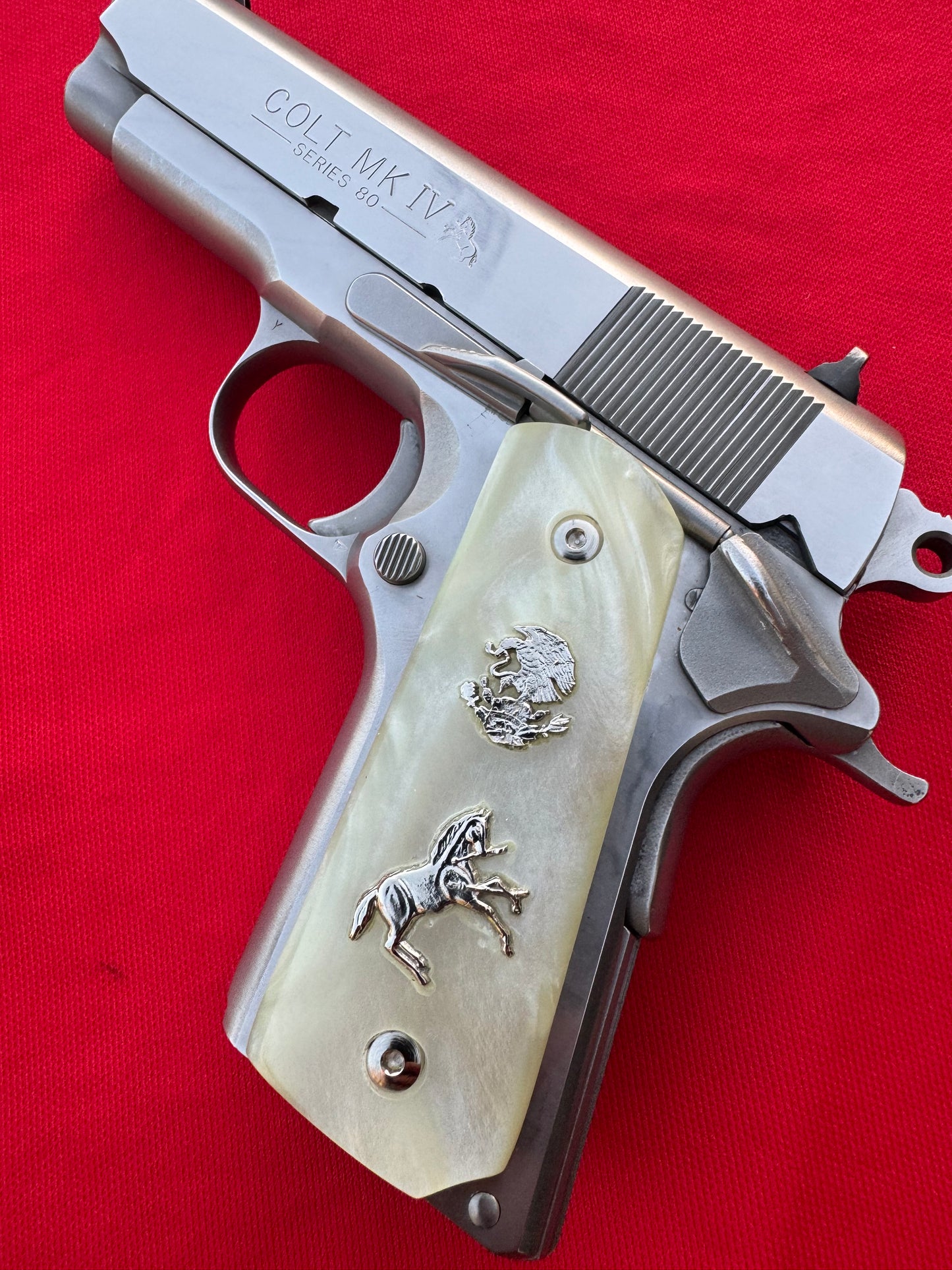 1911 Officer's Model Silver Horse and Eagle Custom Pistol Grips