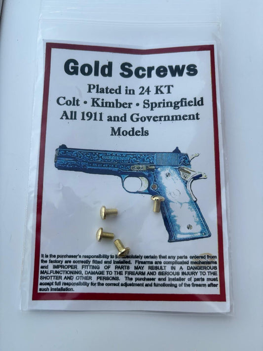 1911 Gold plated Slotted screws, Colt, Rock Island, Kimber, 38 super, .45 acp.