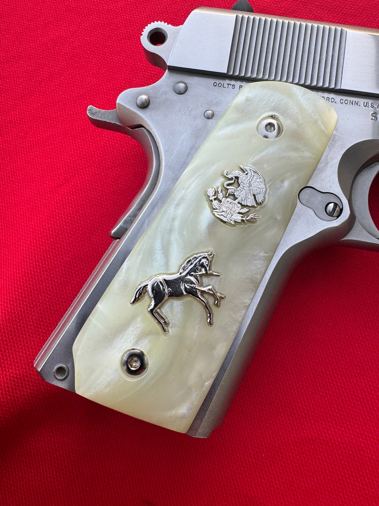 1911 Officer's Model Silver Horse and Eagle Custom Pistol Grips