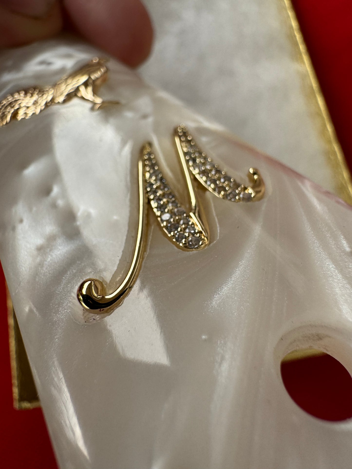 1911 Rooster “M” 24k Gold Plated Inlayed CZ stones Grips  White Pearl Grips