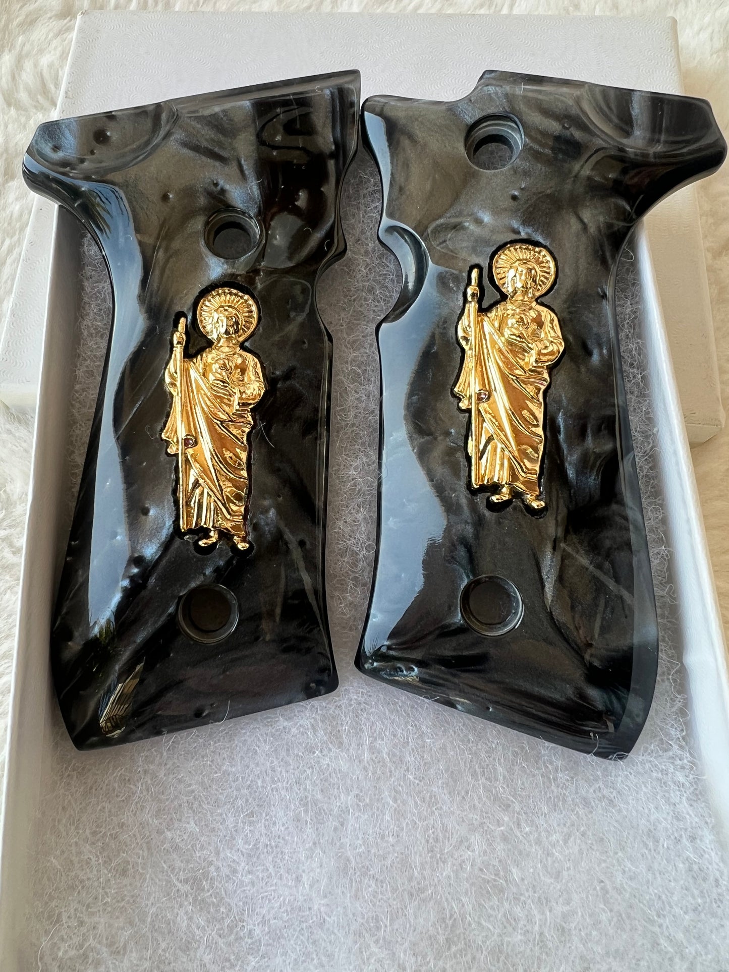 Beretta Black Pearl Custom San Judas Grips 24k gold plated  92 Fs 96 Fs M9