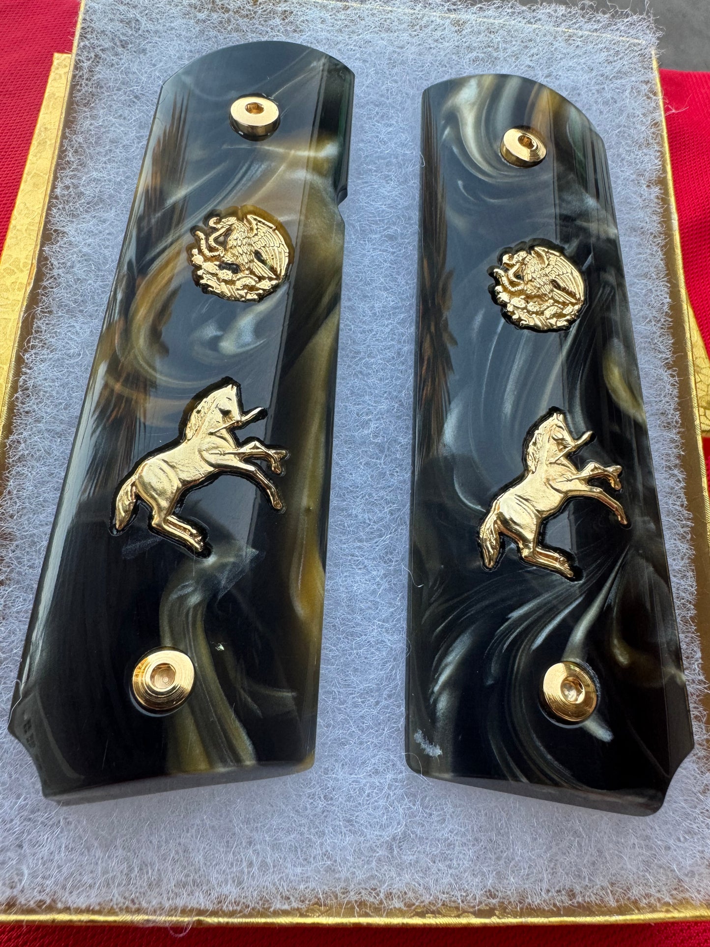 1911 "Aguila" “Horse” 24k Gold Plated Grips Pearl Grips