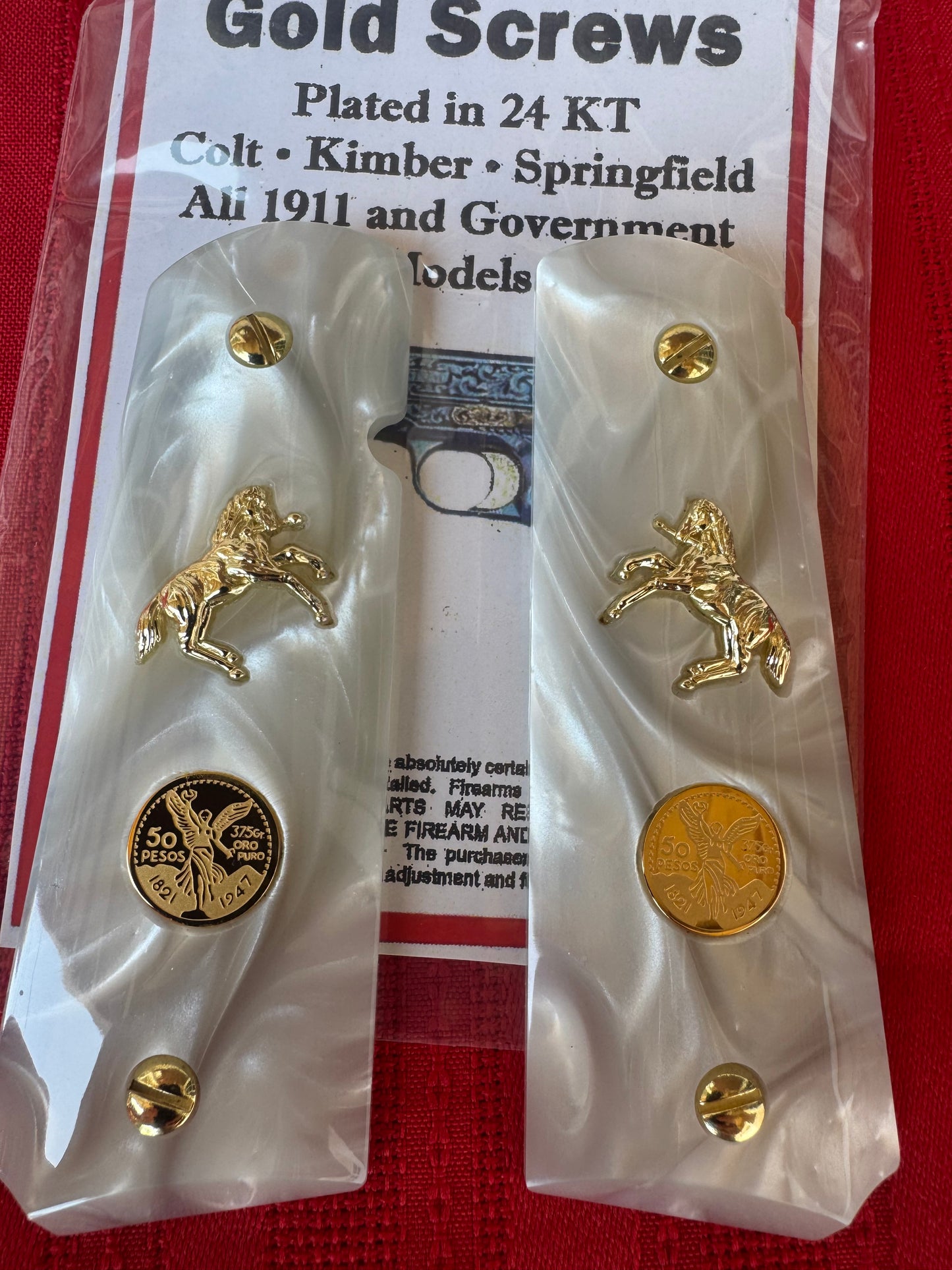 1911 Horse / Mini-scale Gold Fill Centenario coin 24k Grips White Pearl Grips