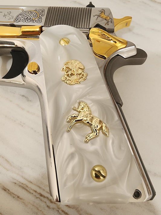 1911 "Aguila" “Horse” 24k Gold Plated Grips  Pearl Grips
