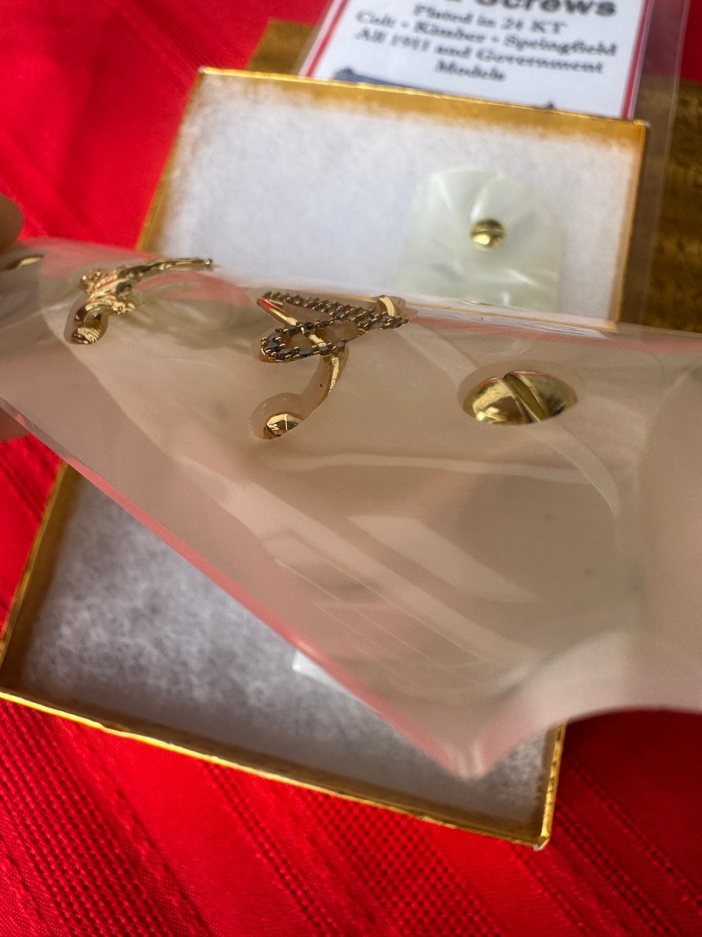 1911 White Pearl Grips “A” Letter Inlay with CZ Stones 24K Gold Plated Horse