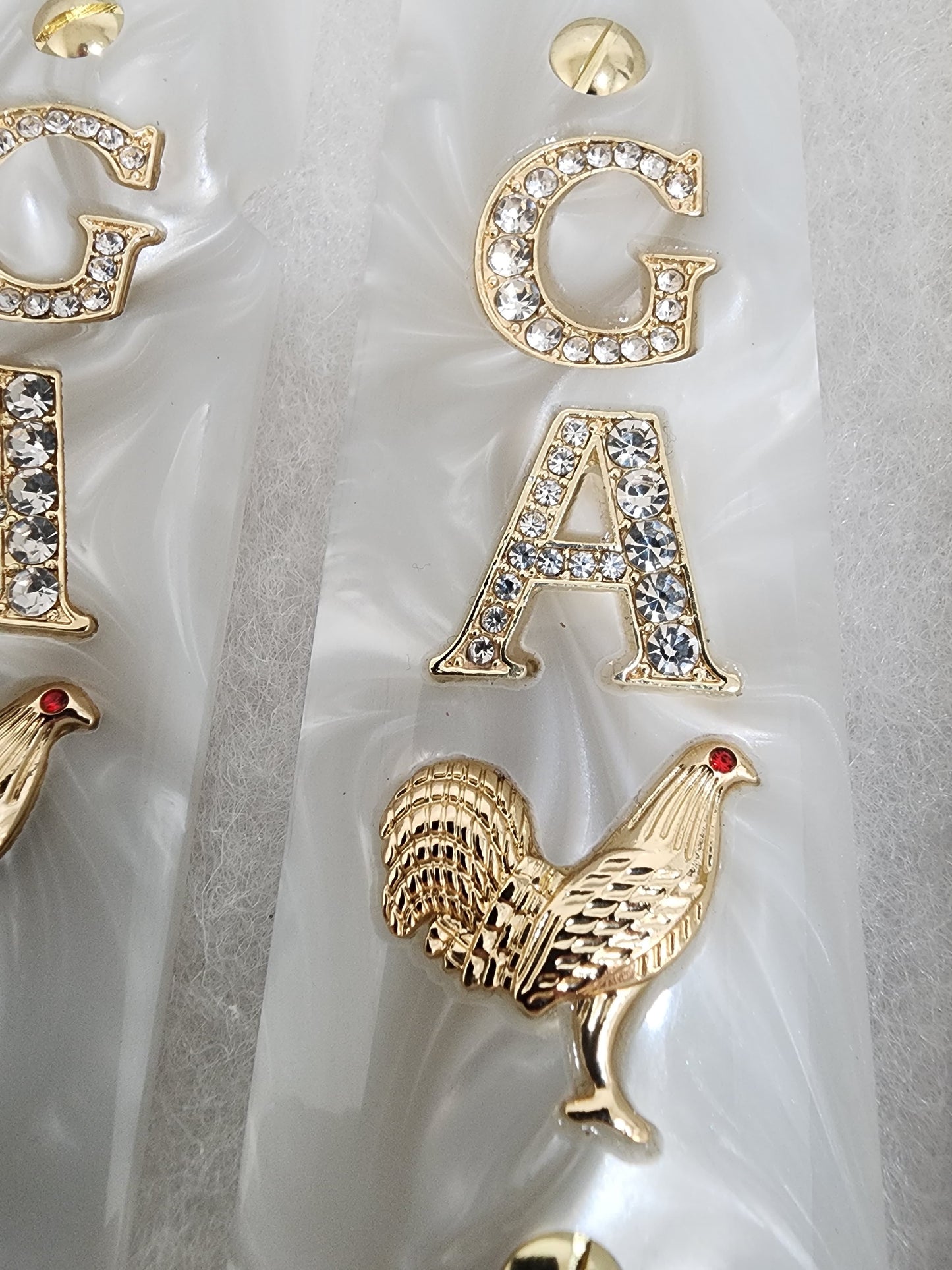1911 "G” “Rooster” “A” 24k Gold Plated Inlayed CZ stones Grips Pearl