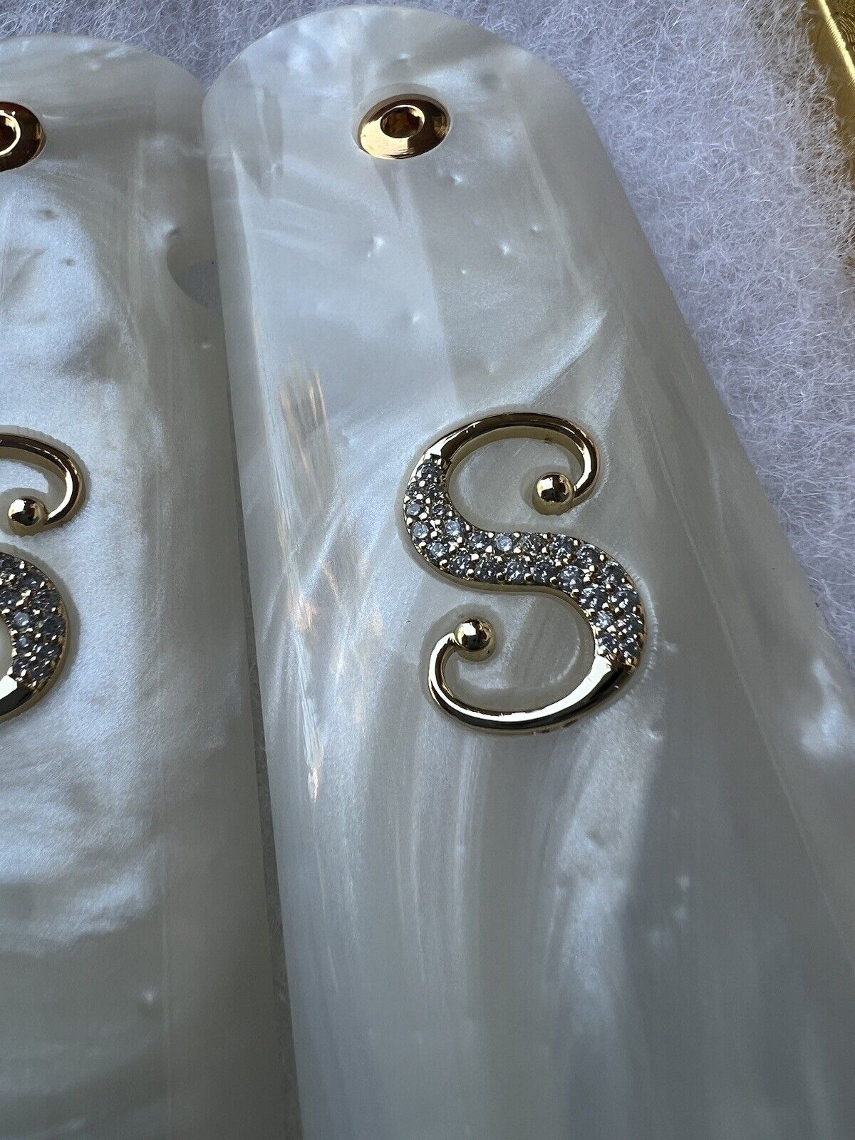 1911 Pearl Grips With S Letter Gold Plated CZ Stones  45 acp