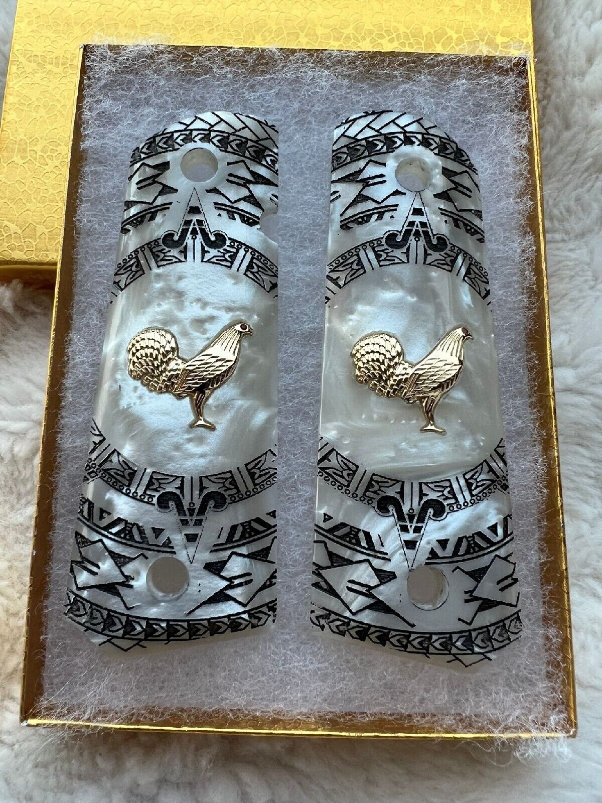 1911 Gold Plated Rooster/Aztec Pearlite Engraved grips 45 38 super Rare