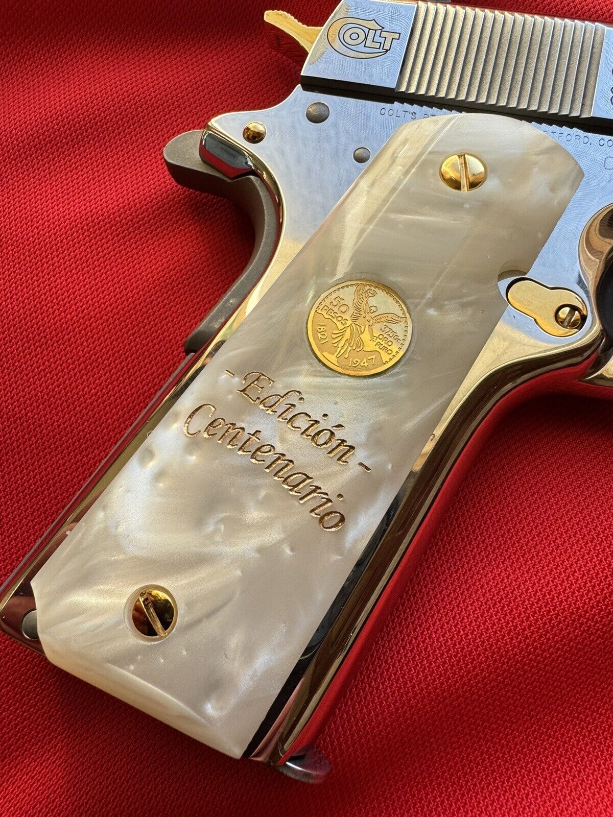 1911 Pearl Mini Centenario 14k Gold Filled Coin Grips 45 acp 38 Super