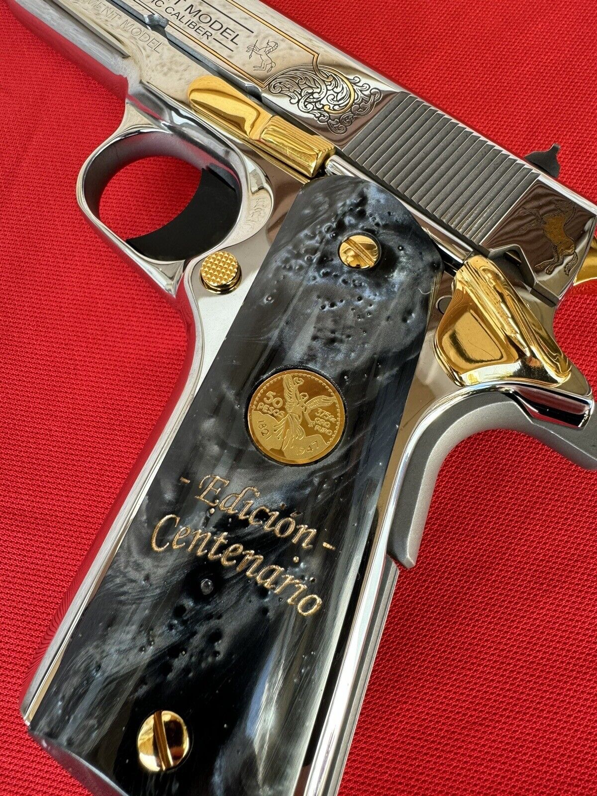 1911 Black Pearl Mini Centenario 14k Gold Filled Coin Grips 45 acp 38 Super