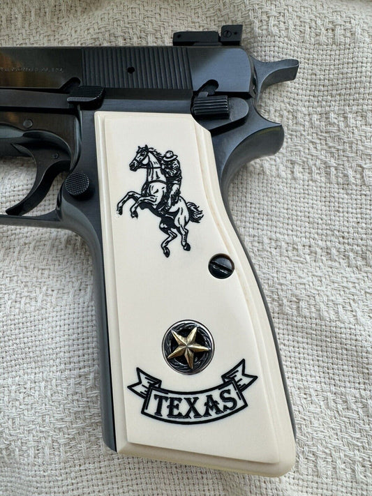 Browning Hi-Power Custom Engraved Texas Cowboy Pistol Grips 9mm Caliber