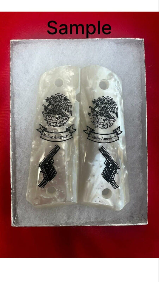 1911 Pearl Laser Engraved /FREE NAME ON BANNER/ !! Grips 45 acp 38 Super cal