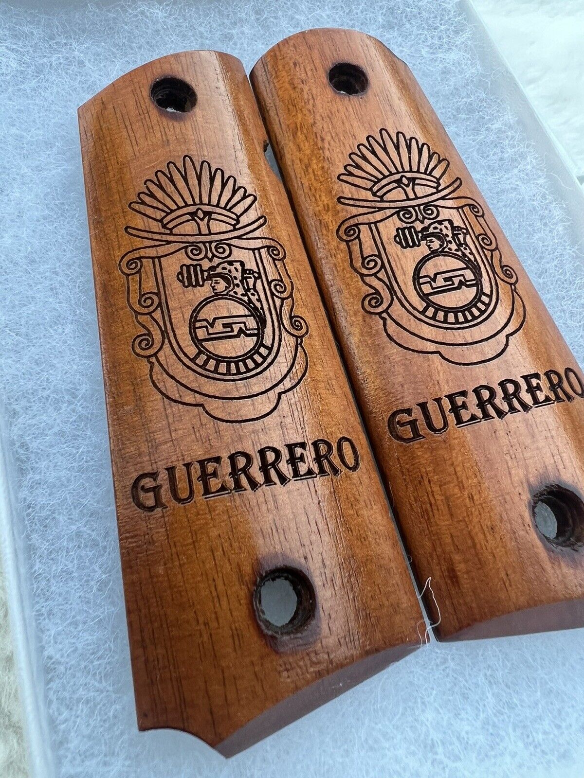 1911 Laser Engraved Guerrero Flag Wood Grips   Image 45 acp 38 Super Calibers