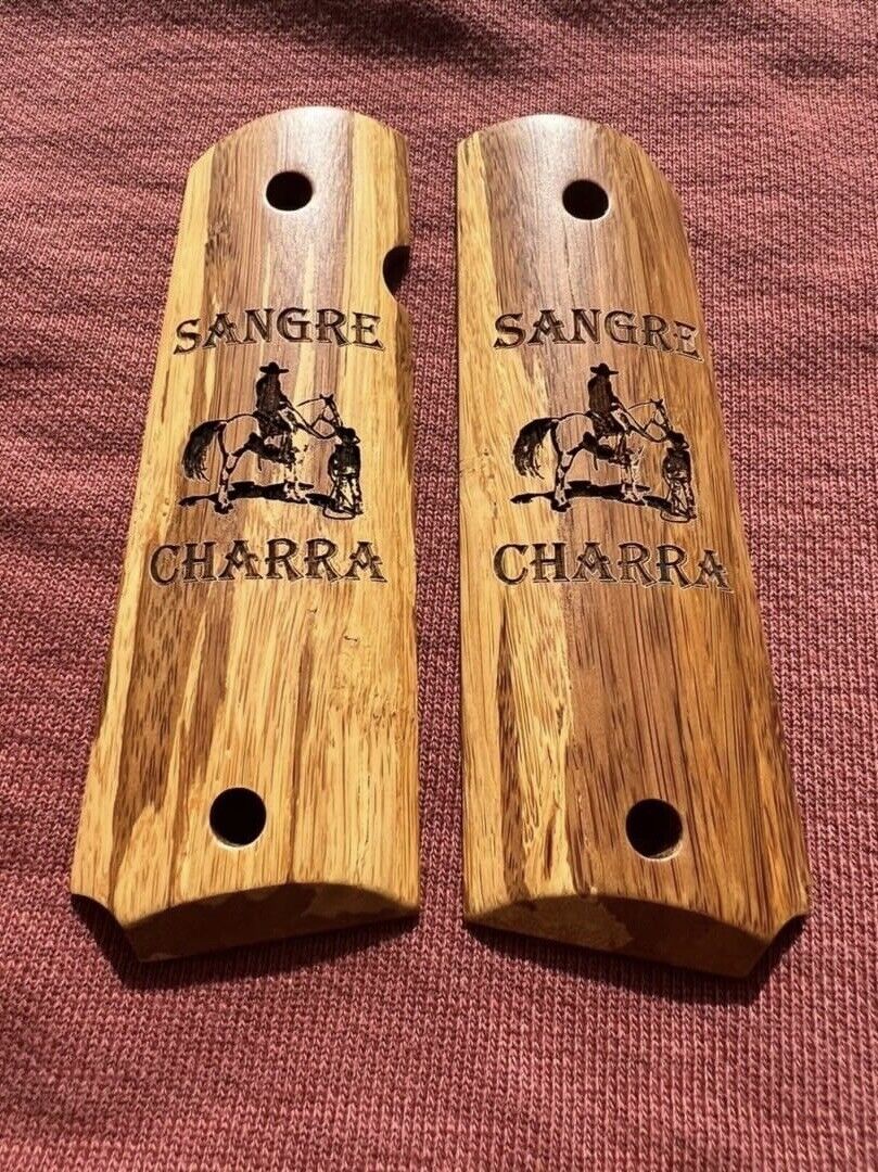 1911 Mexican Charro Motif Engraved Bamboo Grips 1911 45 acp 38 Super Calibers